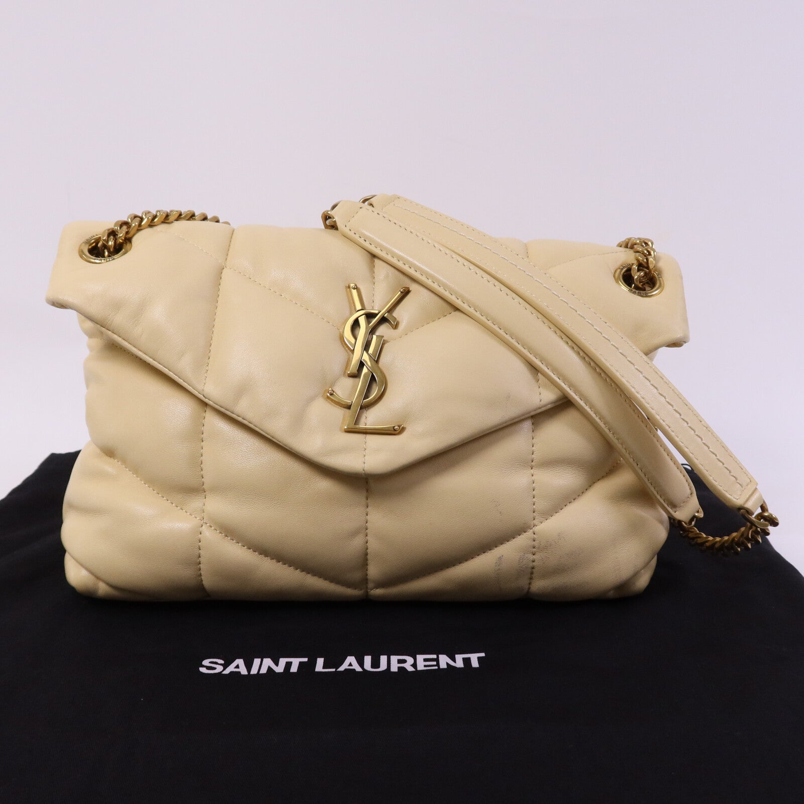 SAINT LAURENT 羊皮皮革Puffer金扣鏈帶肩背袋