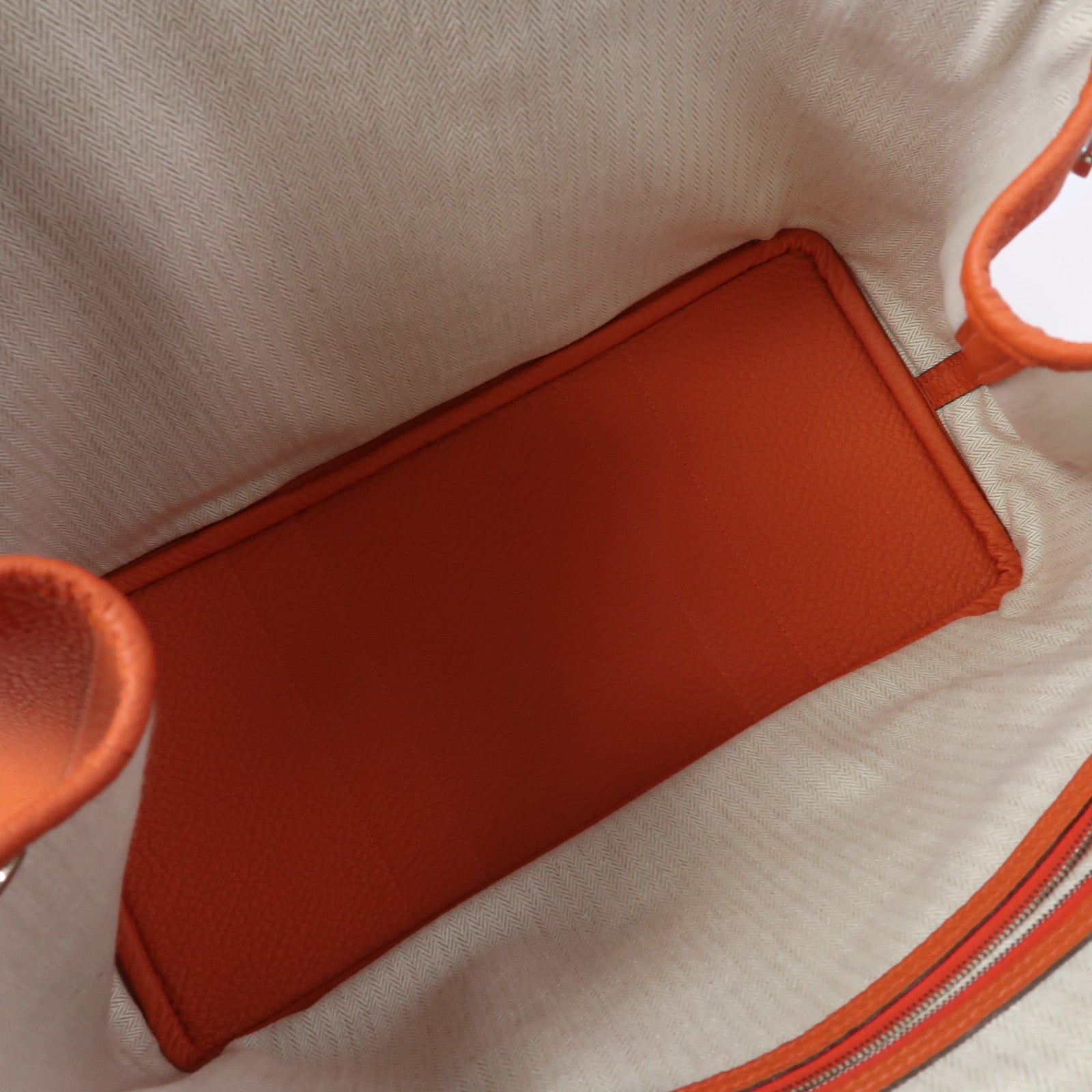HERMES Clemence皮革GardenParty PM銀扣手挽袋螢光橘色