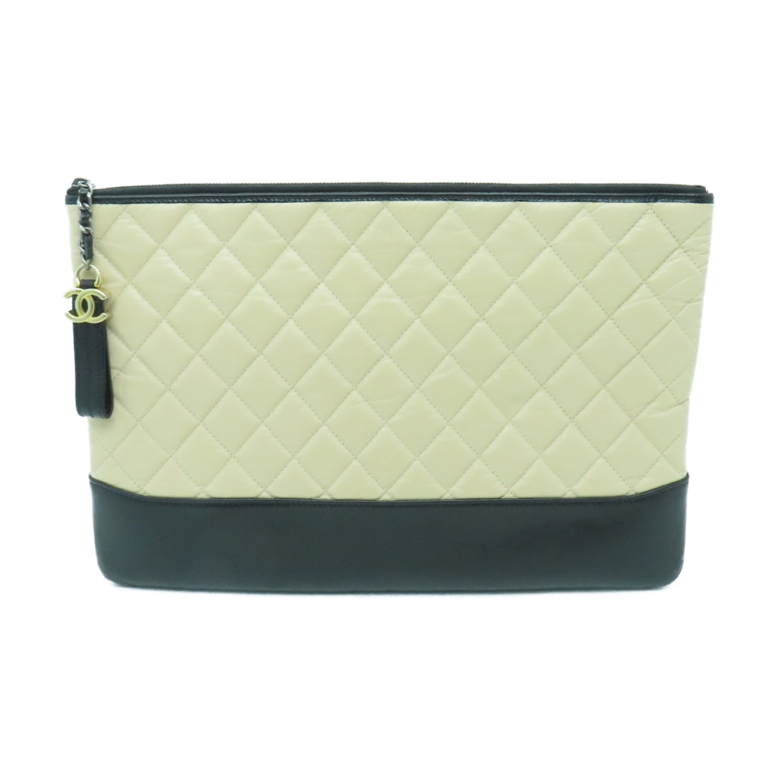 CHANEL 【激減優惠】菱格牛皮皮革Clutch Bag銀扣手拿包米色