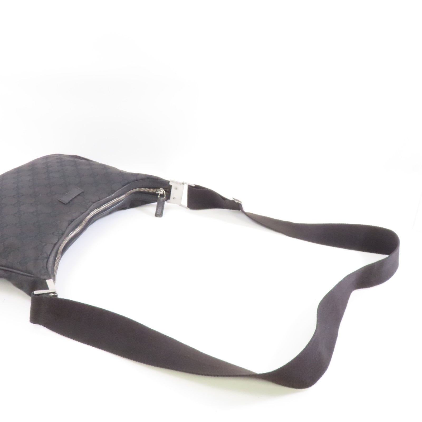 GUCCI 帆布Shoulder Bag銀扣肩背袋黑色