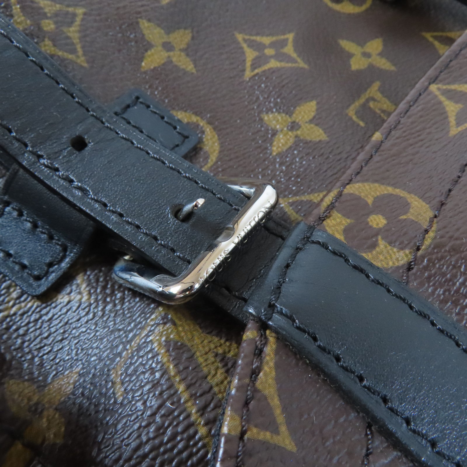 LOUIS VUITTON Monogram Macassar Christopher MM銀扣背包啡色
