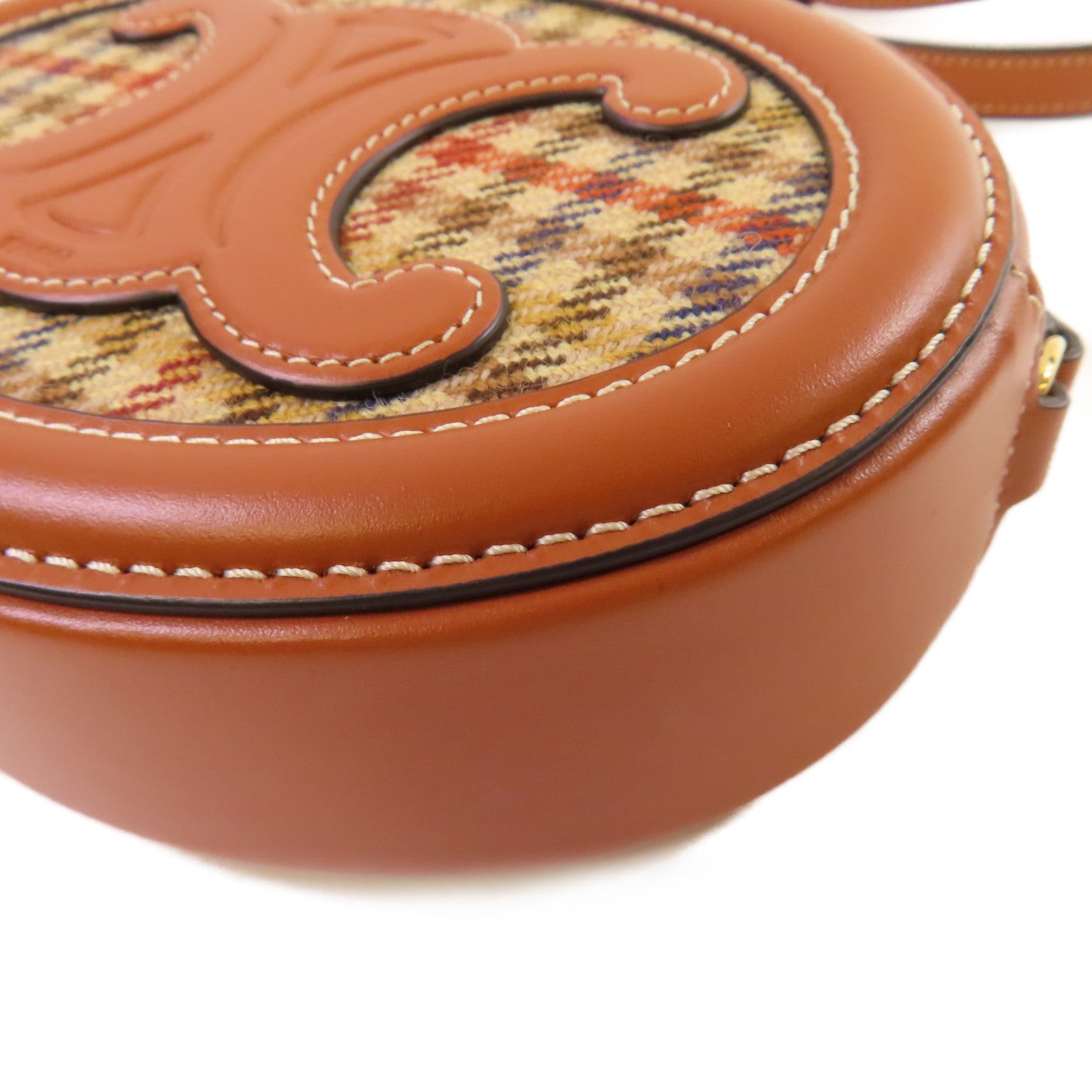 CELINE 粗花呢/牛皮皮革Oval Purse Cuir Triomphe Crossbody Shoulder Bag金扣肩背袋啡色