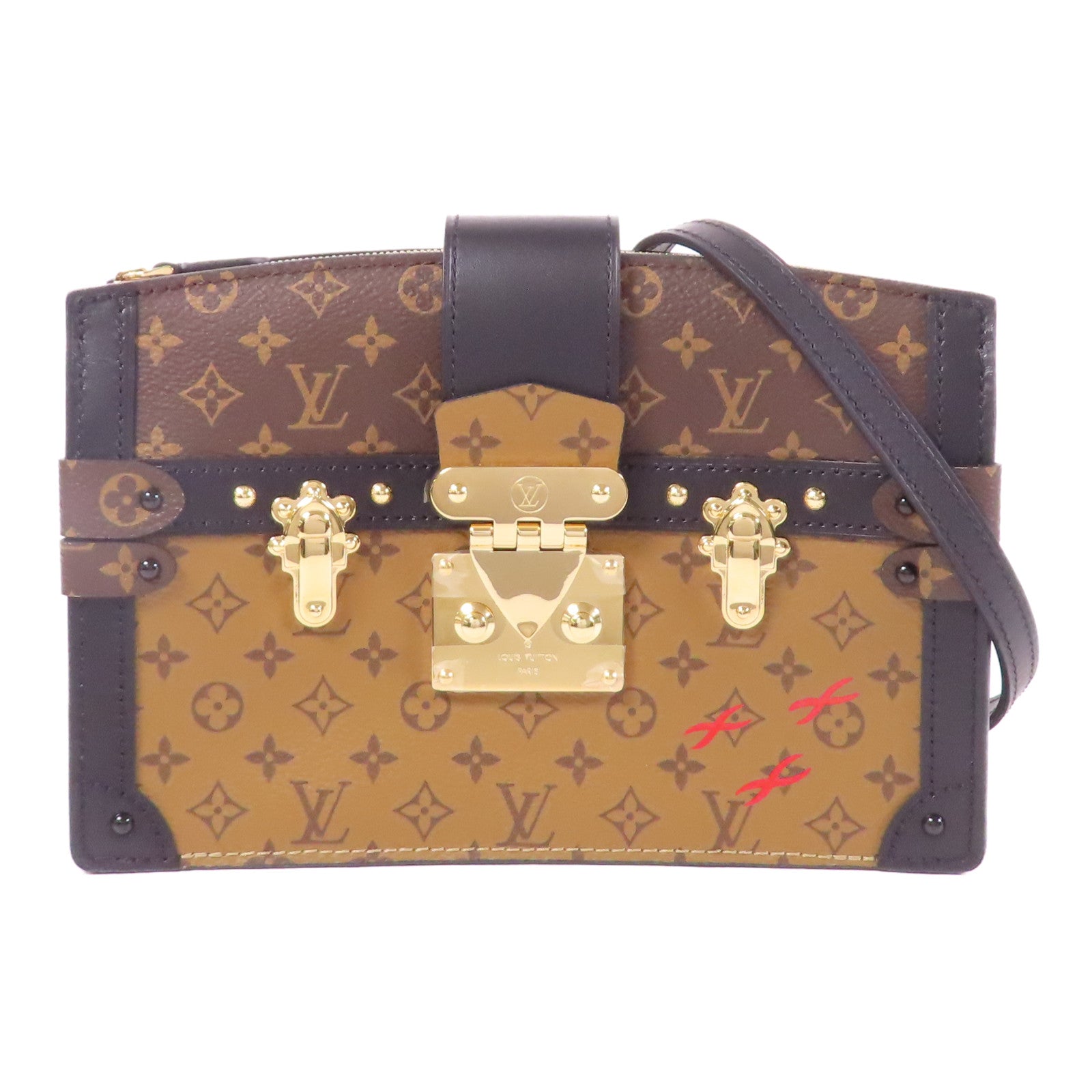 LOUIS VUITTON Monogram Reverse Trunk Clutch金扣肩背袋棕色