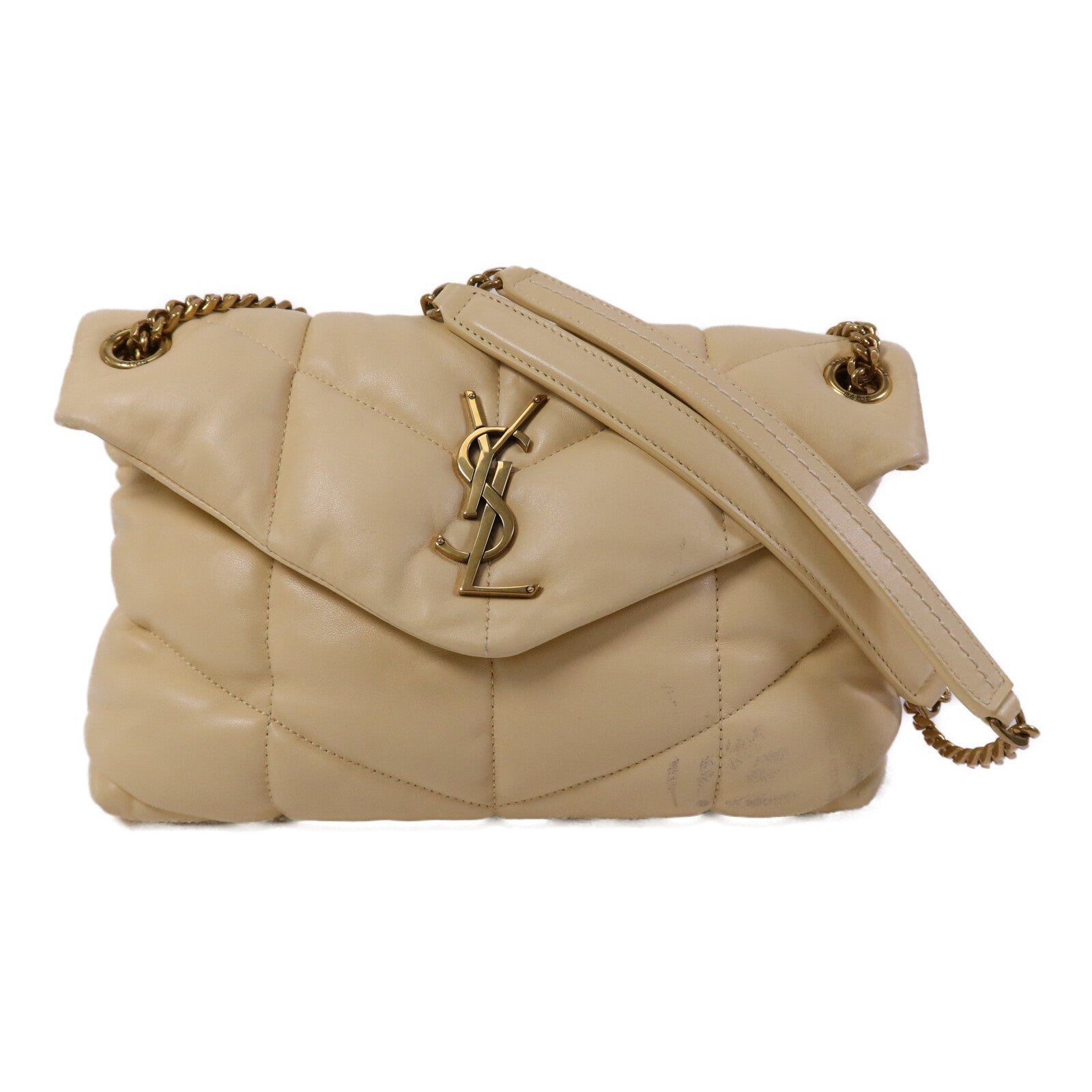 SAINT LAURENT 羊皮皮革Puffer金扣鏈帶肩背袋