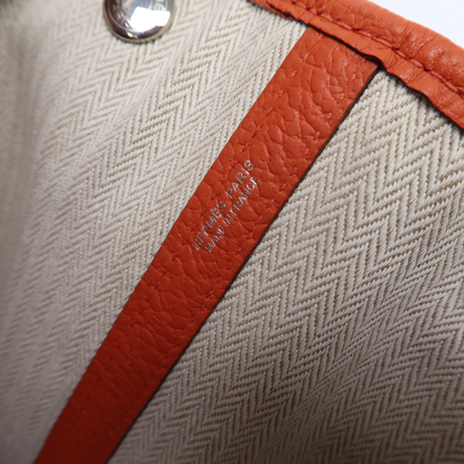 HERMES Clemence皮革GardenParty PM銀扣手挽袋螢光橘色