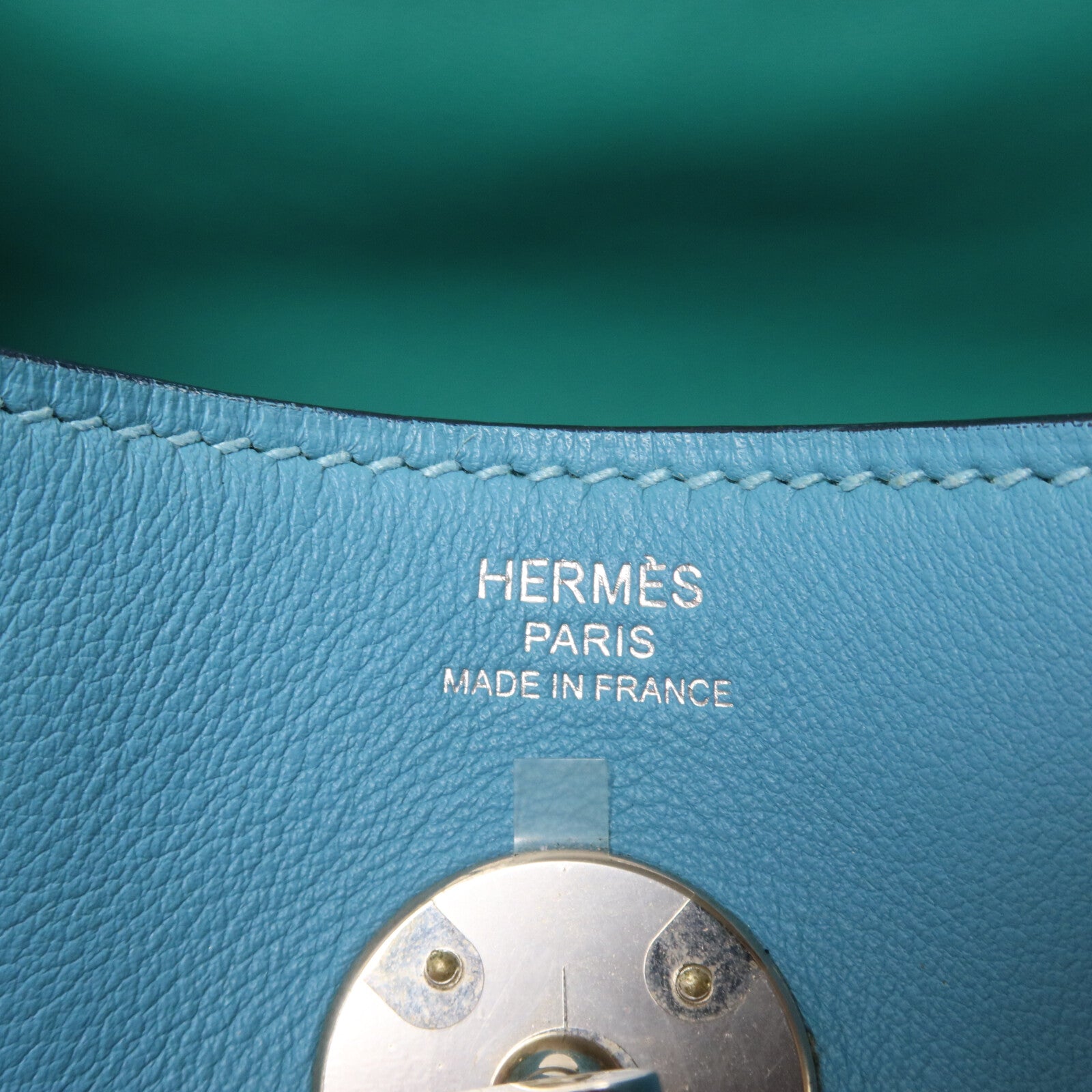 HERMES Swift皮革Lindy 26手挽肩背兩用袋Bleu Du Nord/Vert Verone