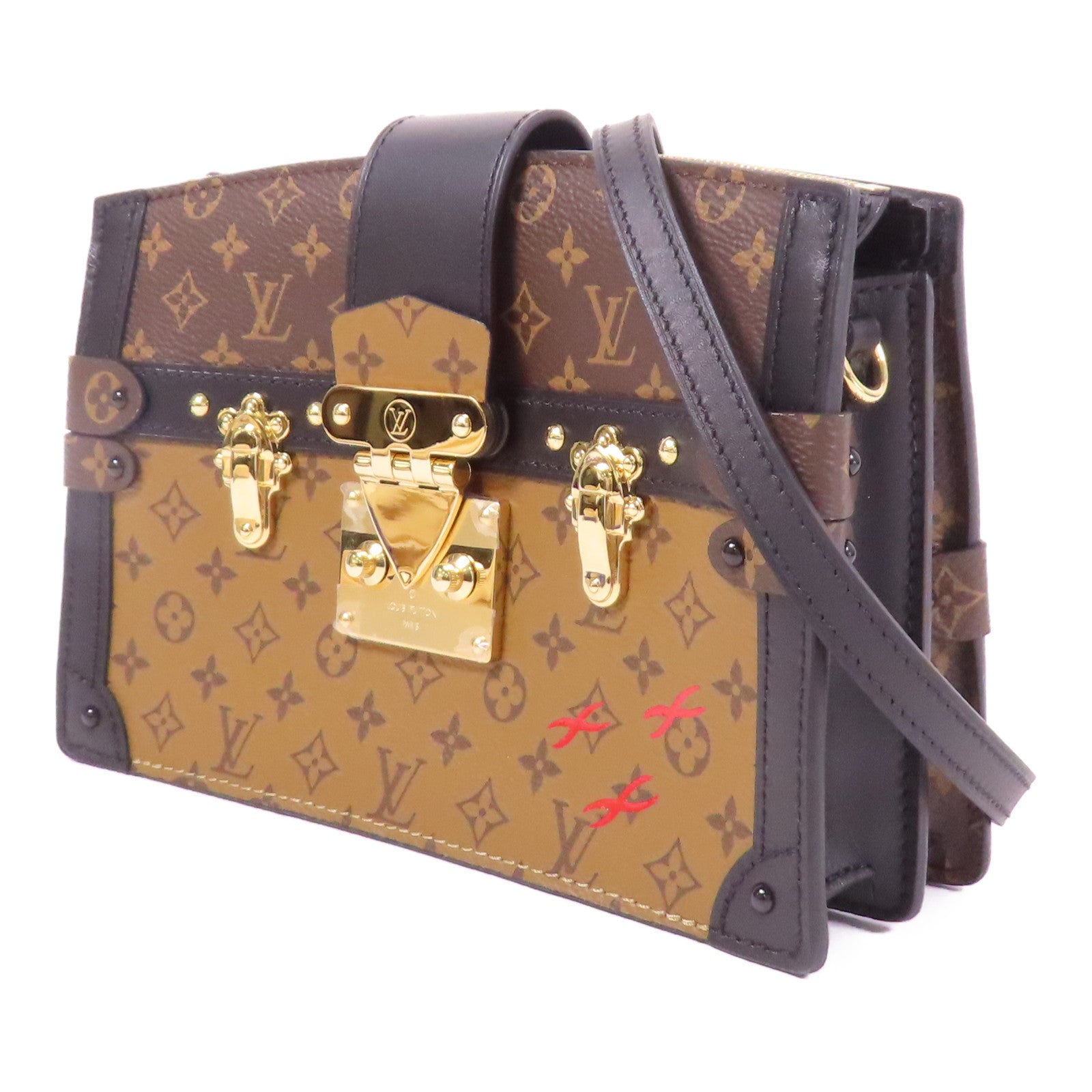 LOUIS VUITTON Monogram Reverse Trunk Clutch金扣肩背袋棕色