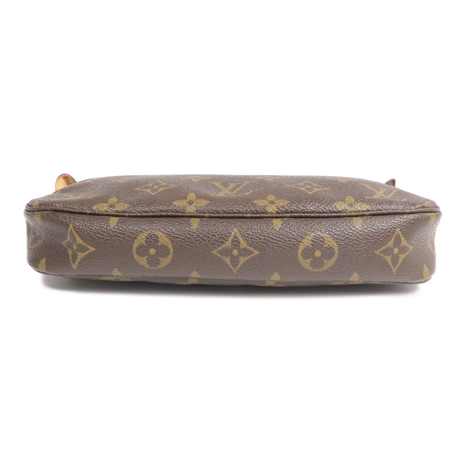 LOUIS VUITTON Monogram Pochette Accessoires金扣手挽袋棕色