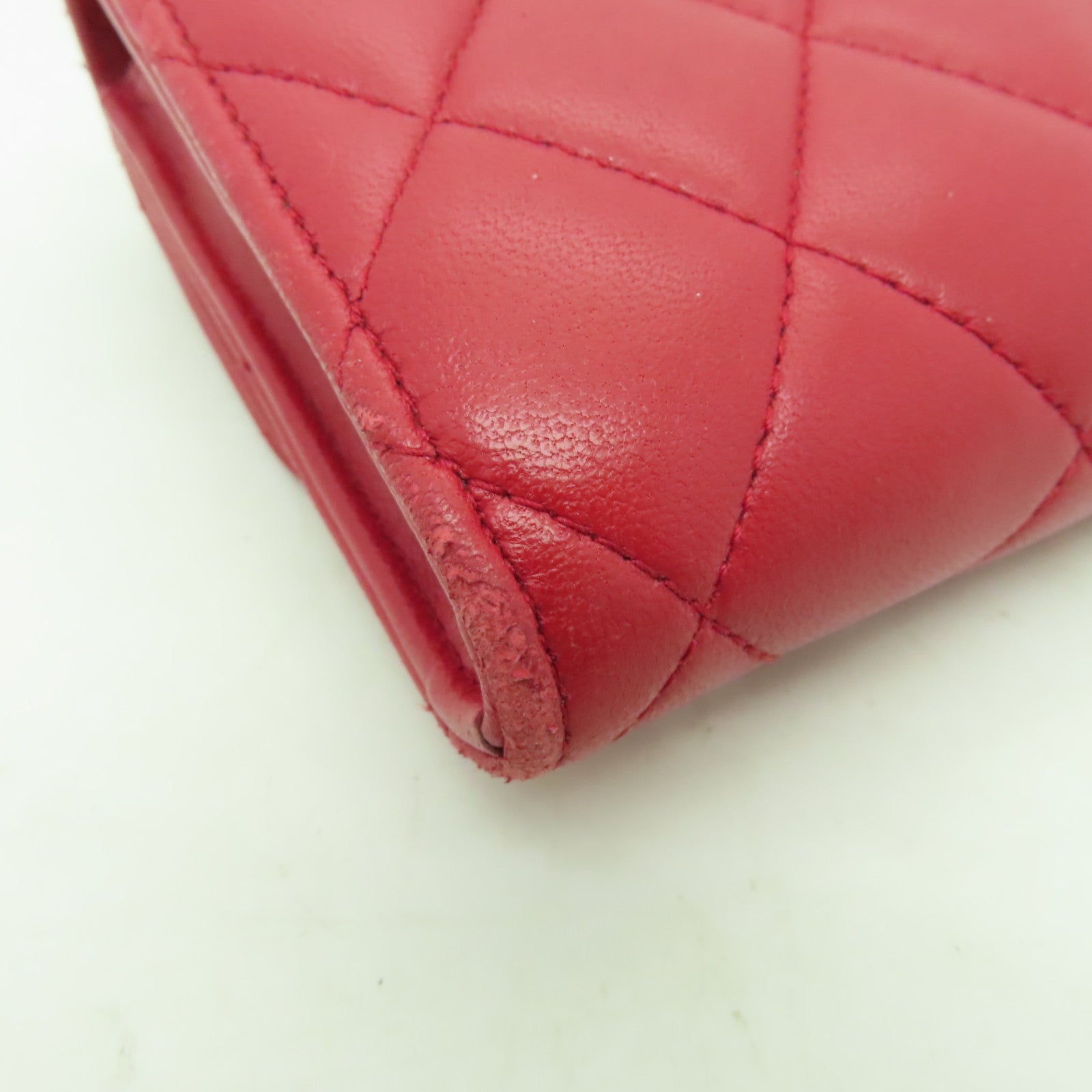 CHANEL 菱格羊皮皮革Long Wallet金扣長錢包紅色