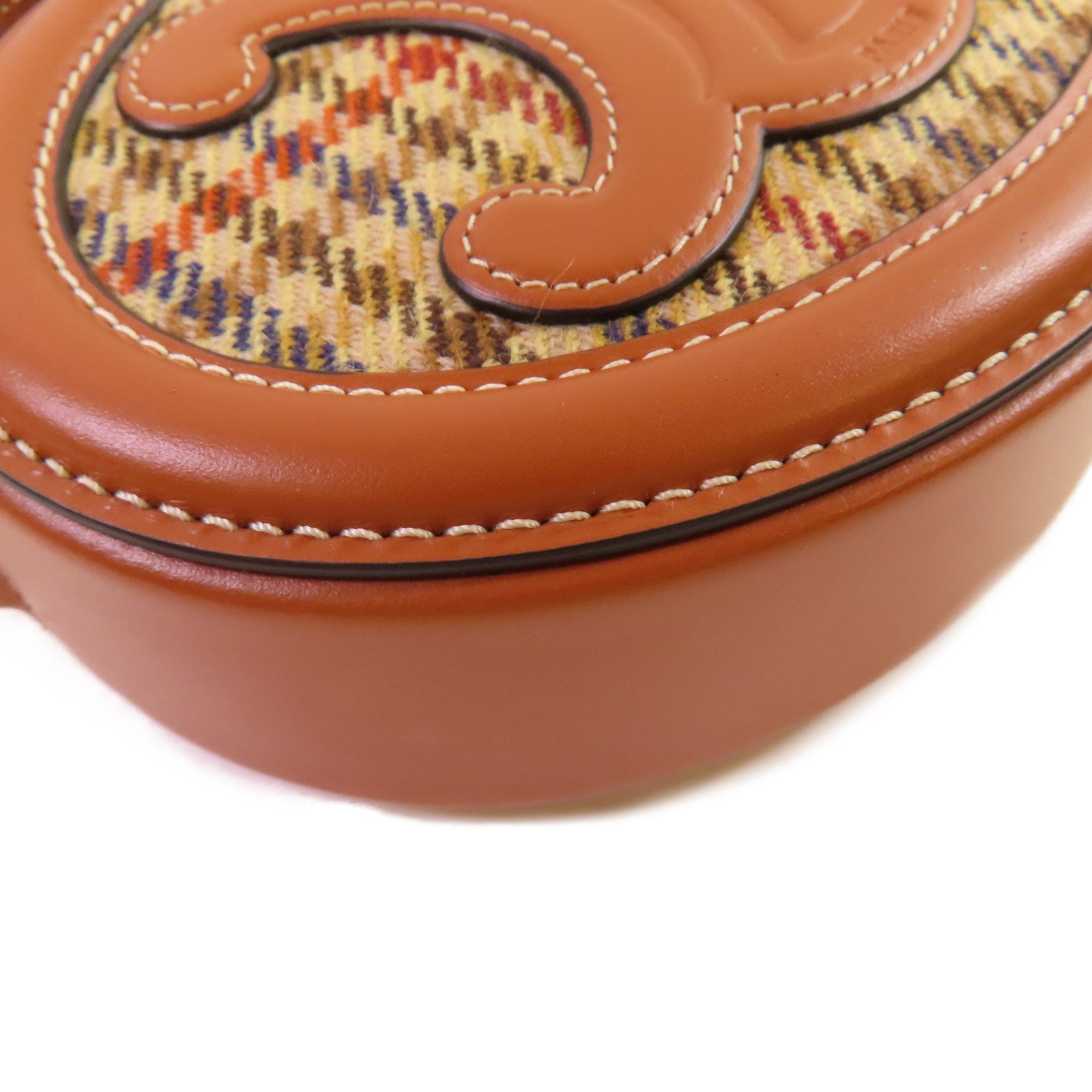 CELINE 粗花呢/牛皮皮革Oval Purse Cuir Triomphe Crossbody Shoulder Bag金扣肩背袋啡色