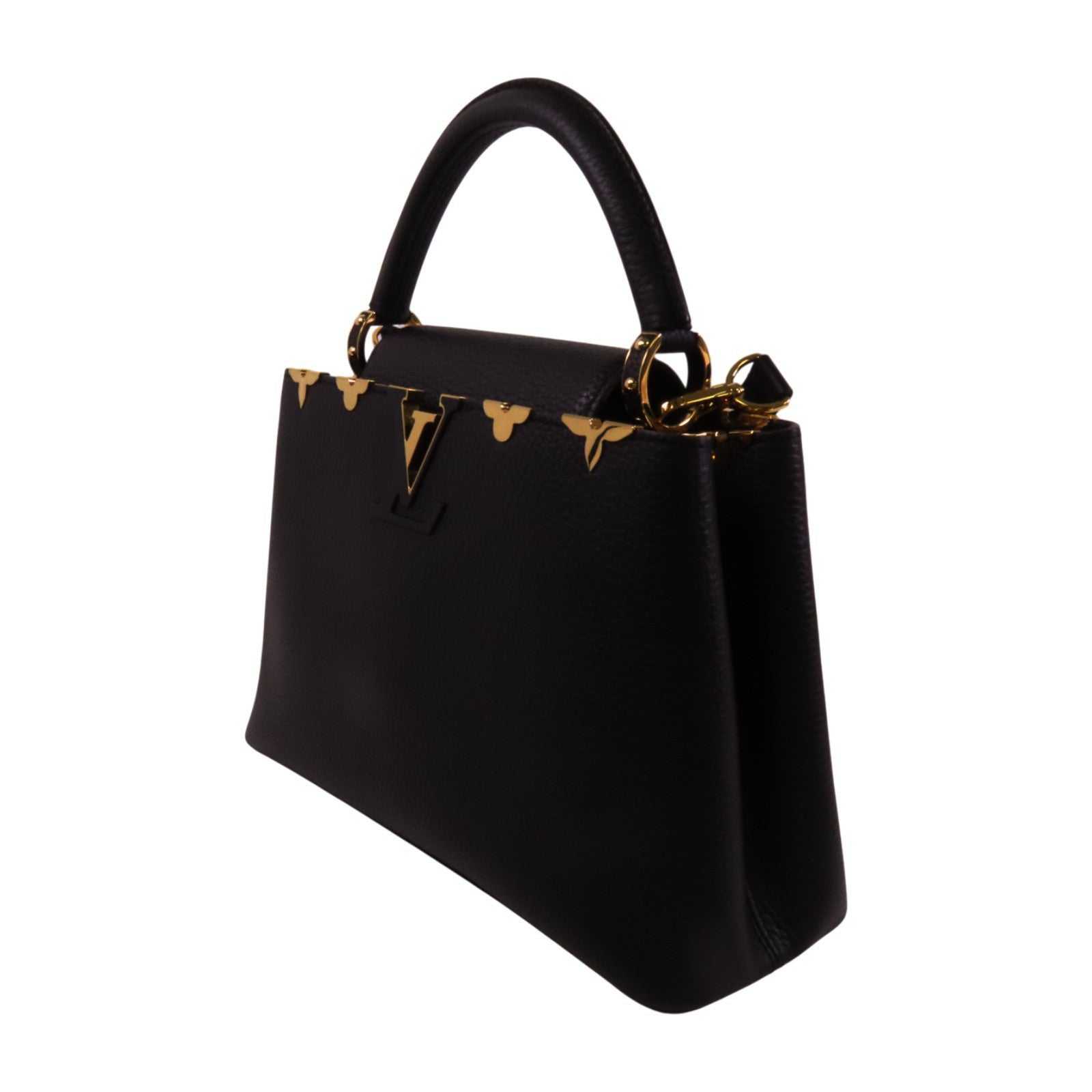 LOUIS VUITTON Taurillon Leather Capucines MM金扣手挽肩背兩用袋