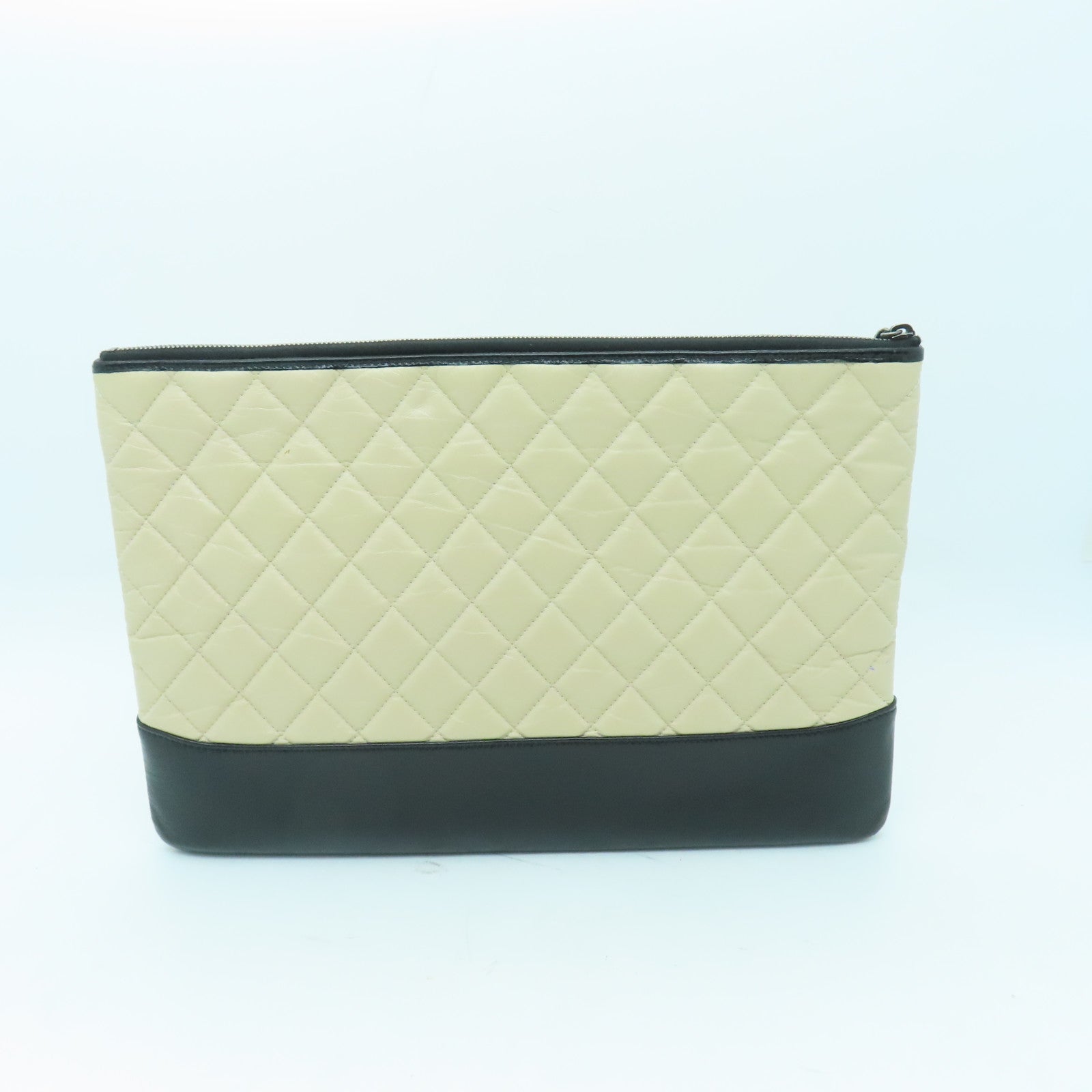 CHANEL 【激減優惠】菱格牛皮皮革Clutch Bag銀扣手拿包米色