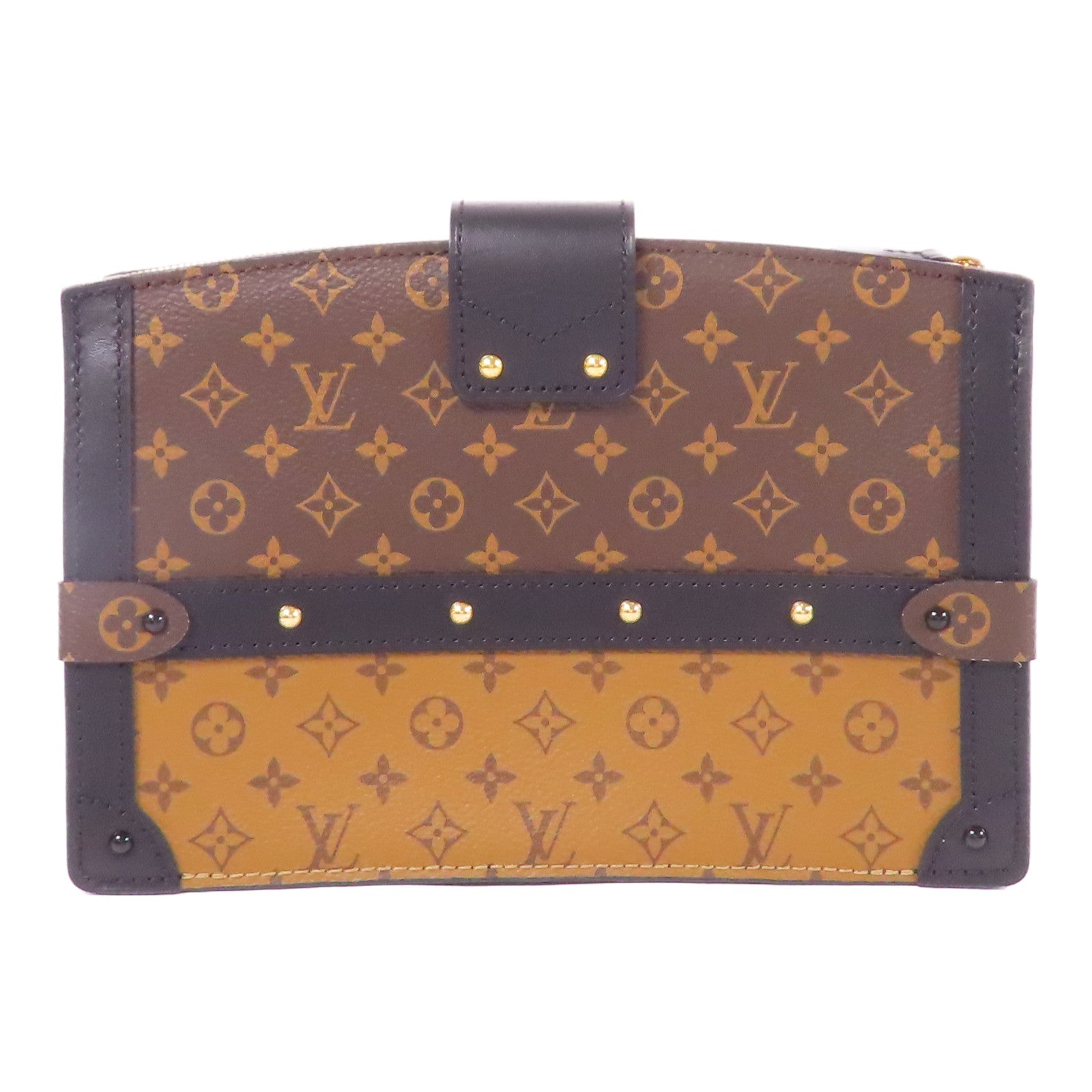 LOUIS VUITTON Monogram Reverse Trunk Clutch金扣肩背袋棕色