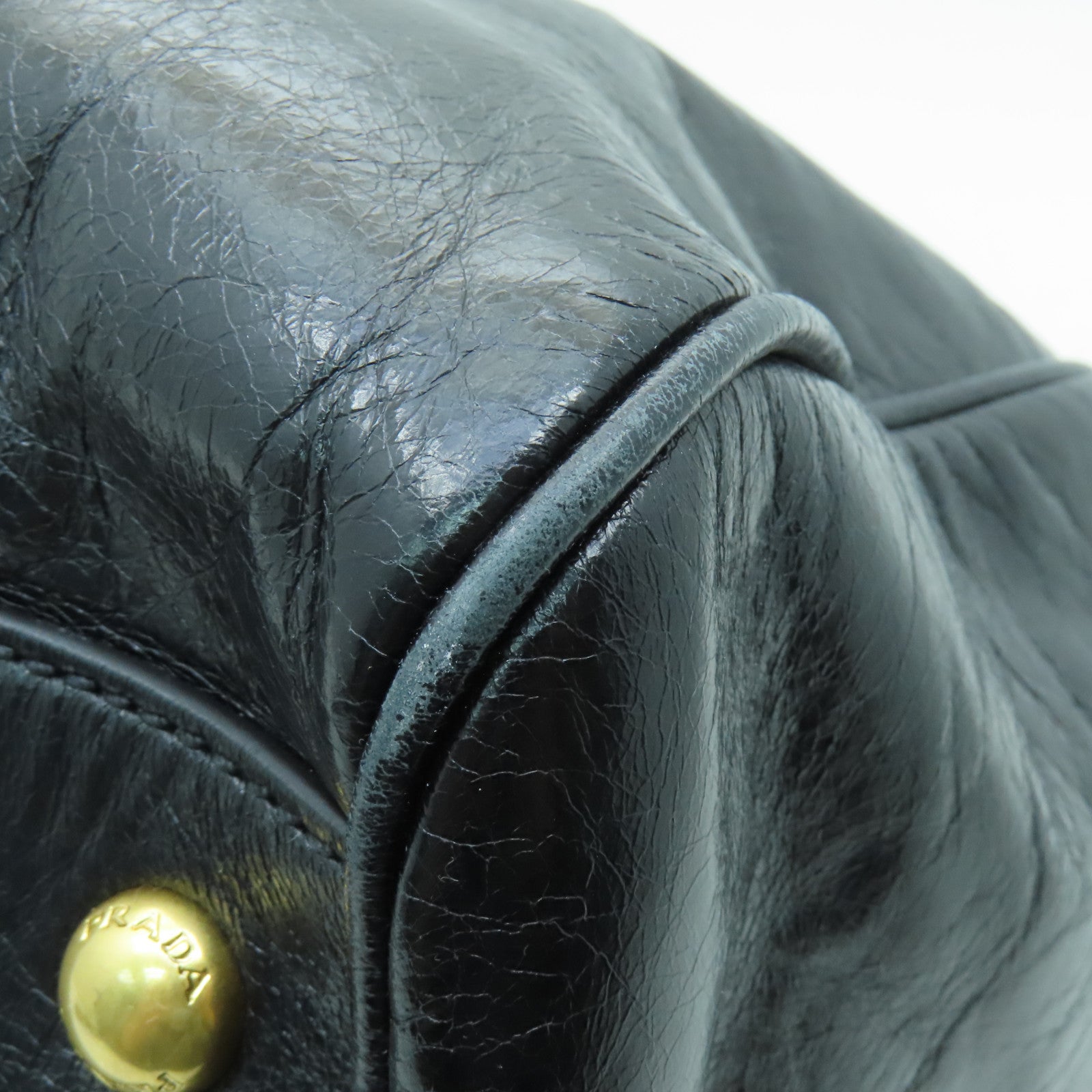 PRADA 【激減優惠】牛皮皮革2way Shoulder Bag金扣手挽肩背兩用袋黒色