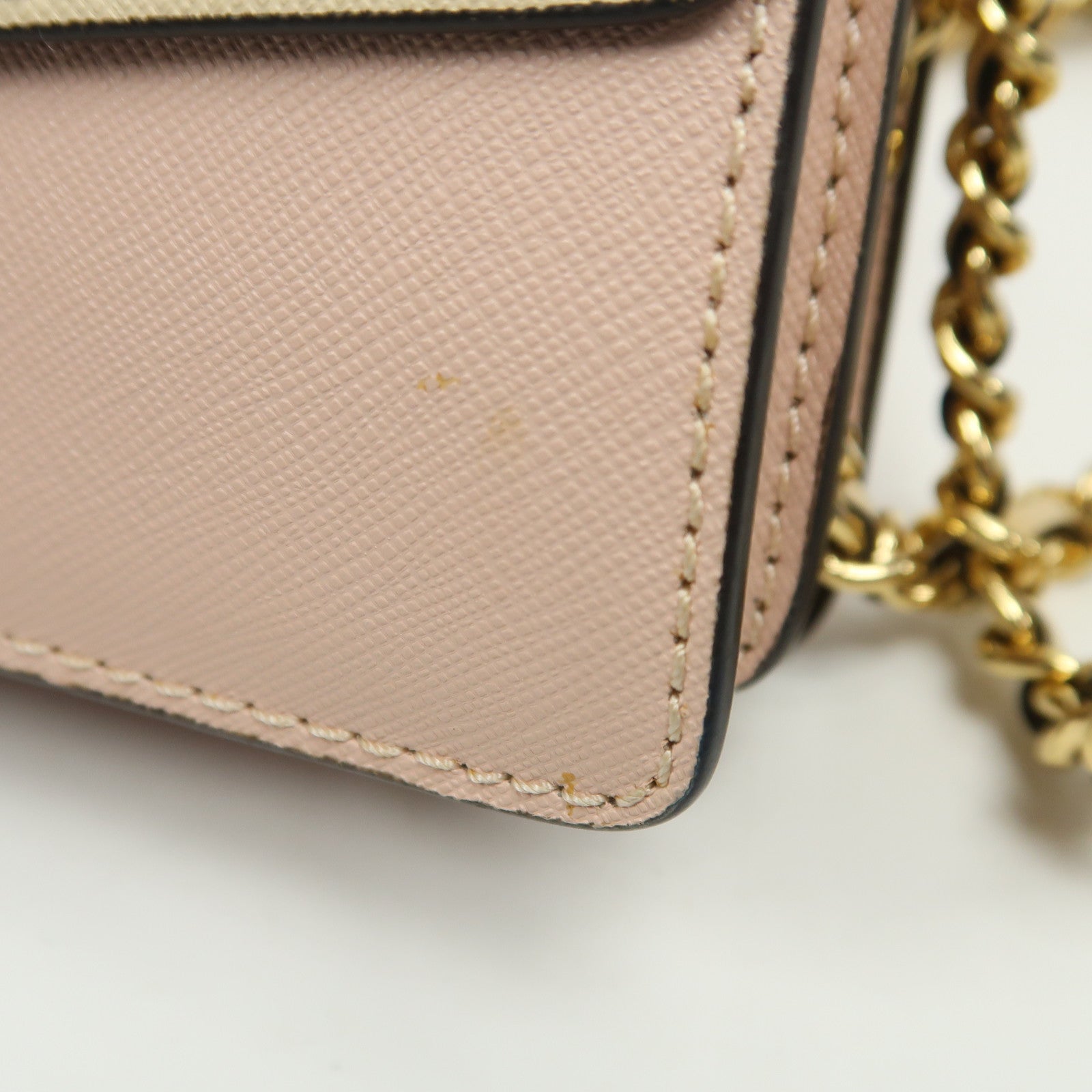 Tory Burch 【激減優惠】牛皮皮革Chain Shoulder金扣鏈帶肩背袋米色/粉紅色