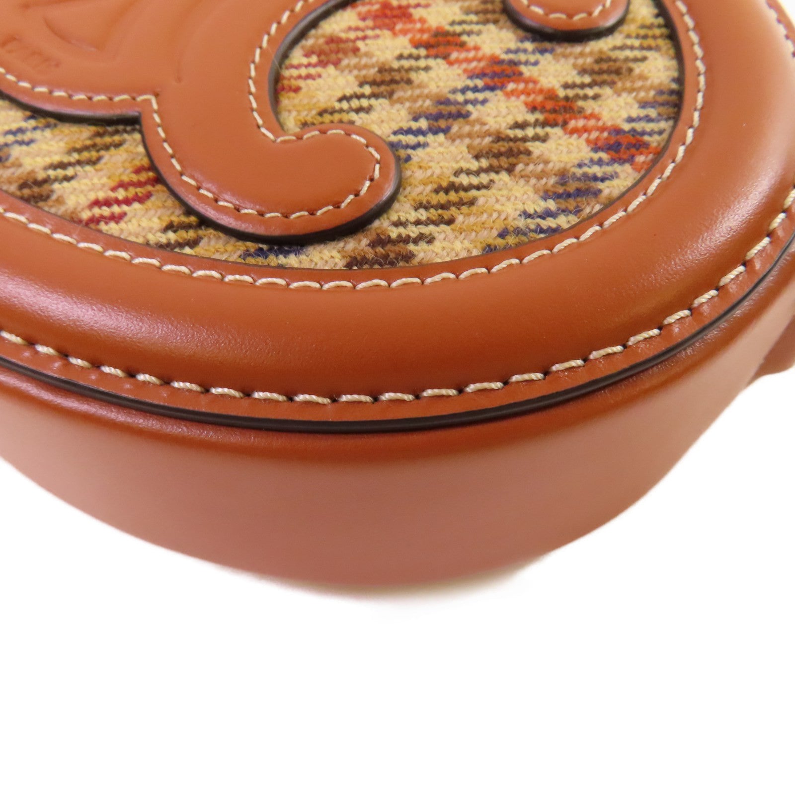 CELINE 粗花呢/牛皮皮革Oval Purse Cuir Triomphe Crossbody Shoulder Bag金扣肩背袋啡色