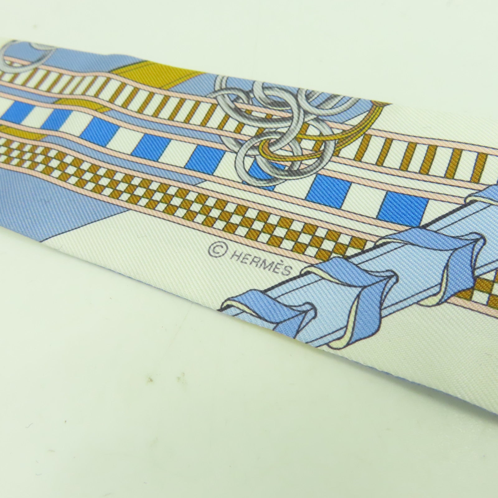 HERMES 【激減優惠】絲質Twilly絲巾藍色