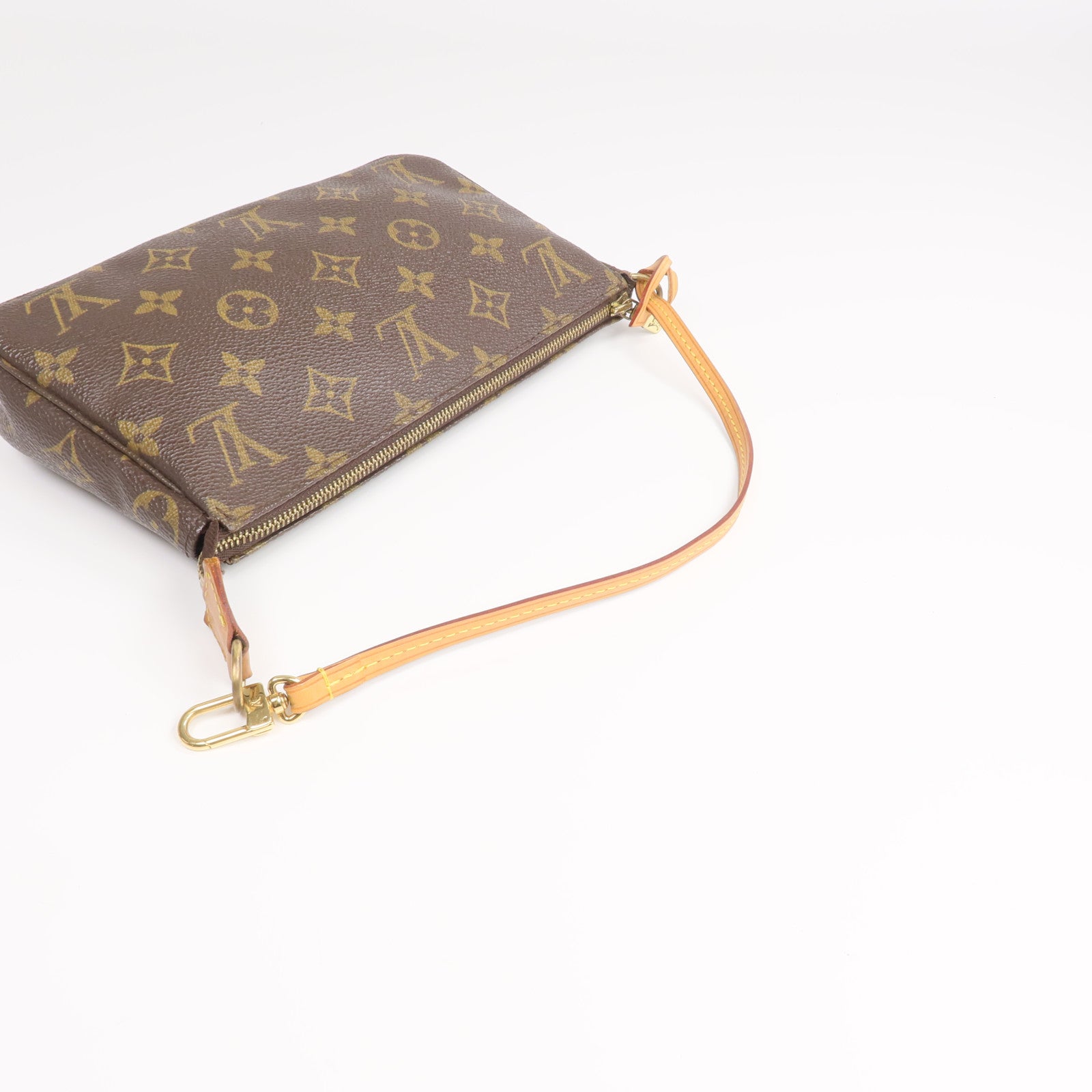 LOUIS VUITTON Monogram Pochette Accessoires金扣手挽袋棕色