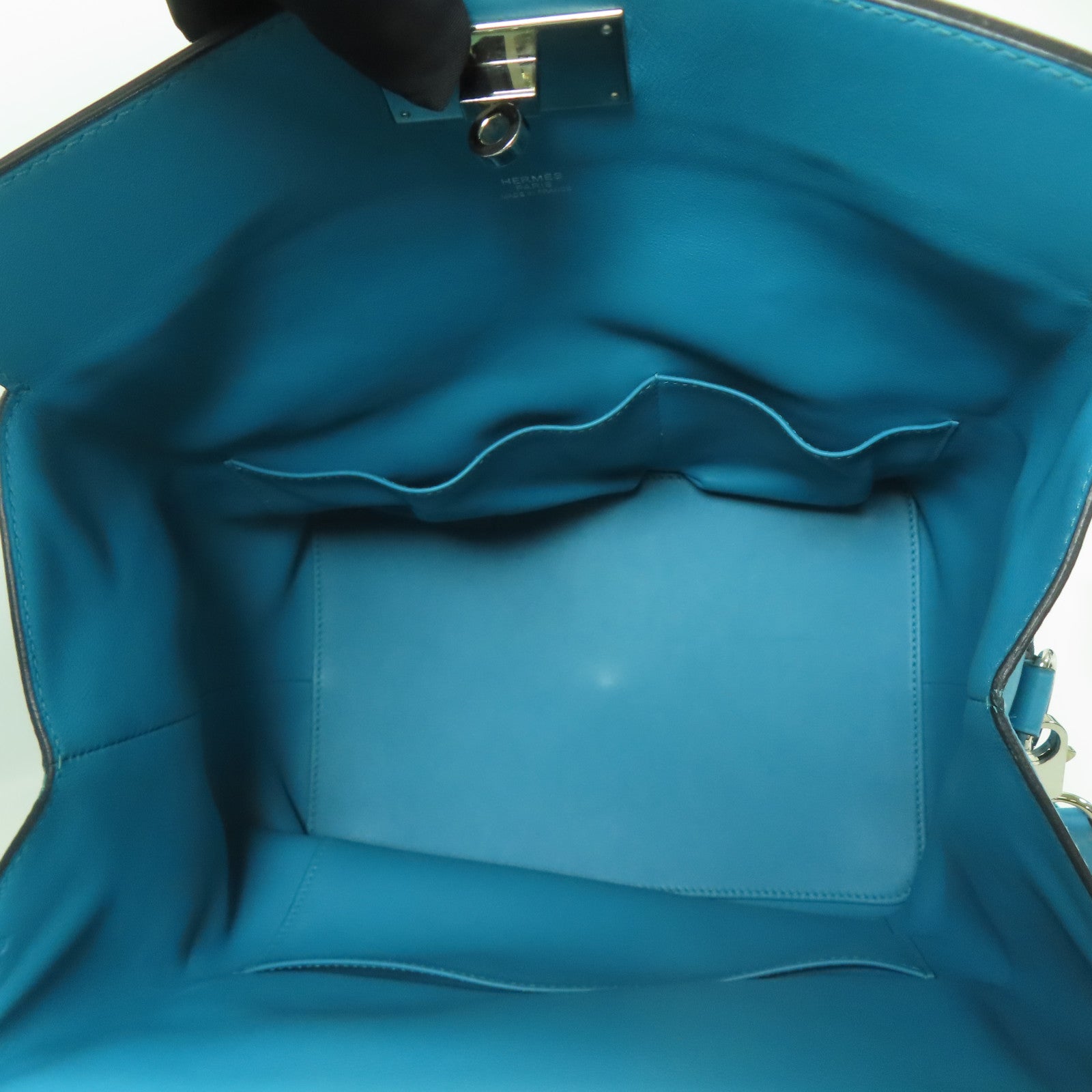 HERMES Swift皮革Toolbox 26銀扣手挽肩背兩用袋Turquoise