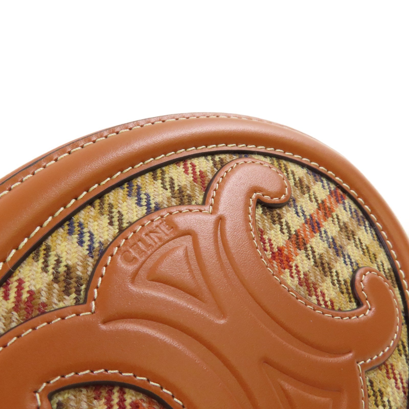 CELINE 粗花呢/牛皮皮革Oval Purse Cuir Triomphe Crossbody Shoulder Bag金扣肩背袋啡色