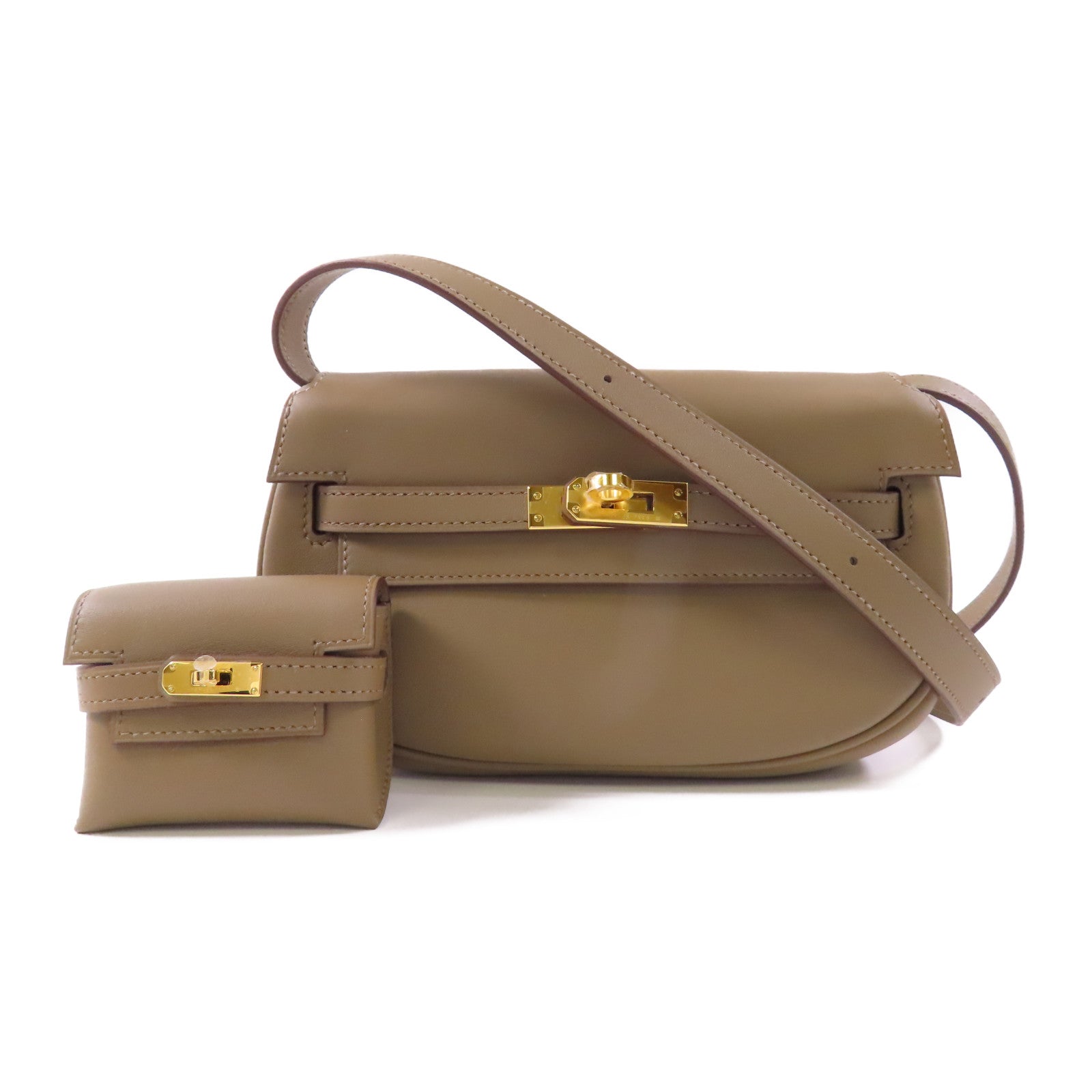 HERMES 【激減優惠】Veau Swift皮革Kelly Moove金扣肩背袋Etoupe