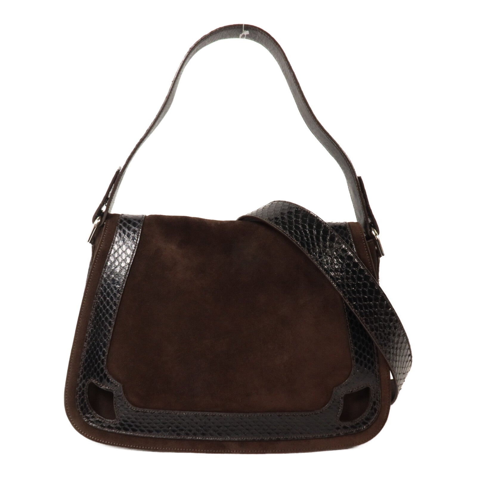 CARTIER 麂皮皮革/蛇皮皮革Marcello Saddle Bag手挽肩背兩用袋