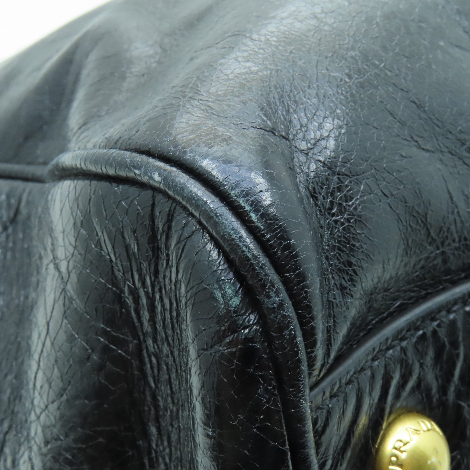 PRADA 【激減優惠】牛皮皮革2way Shoulder Bag金扣手挽肩背兩用袋黒色