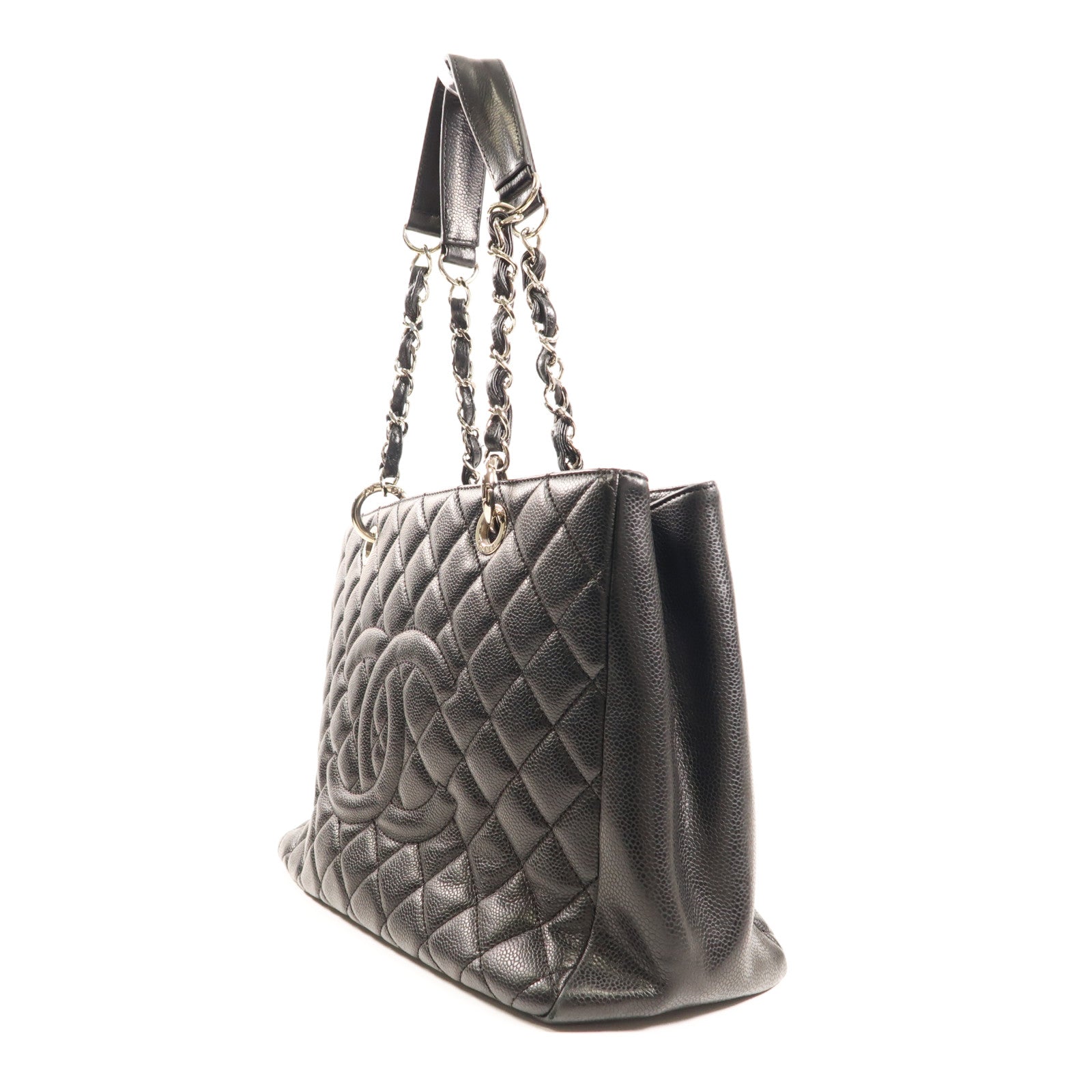 CHANEL 牛皮皮革GST Grand Shopping Tote Bag 銀扣鏈帶肩背袋