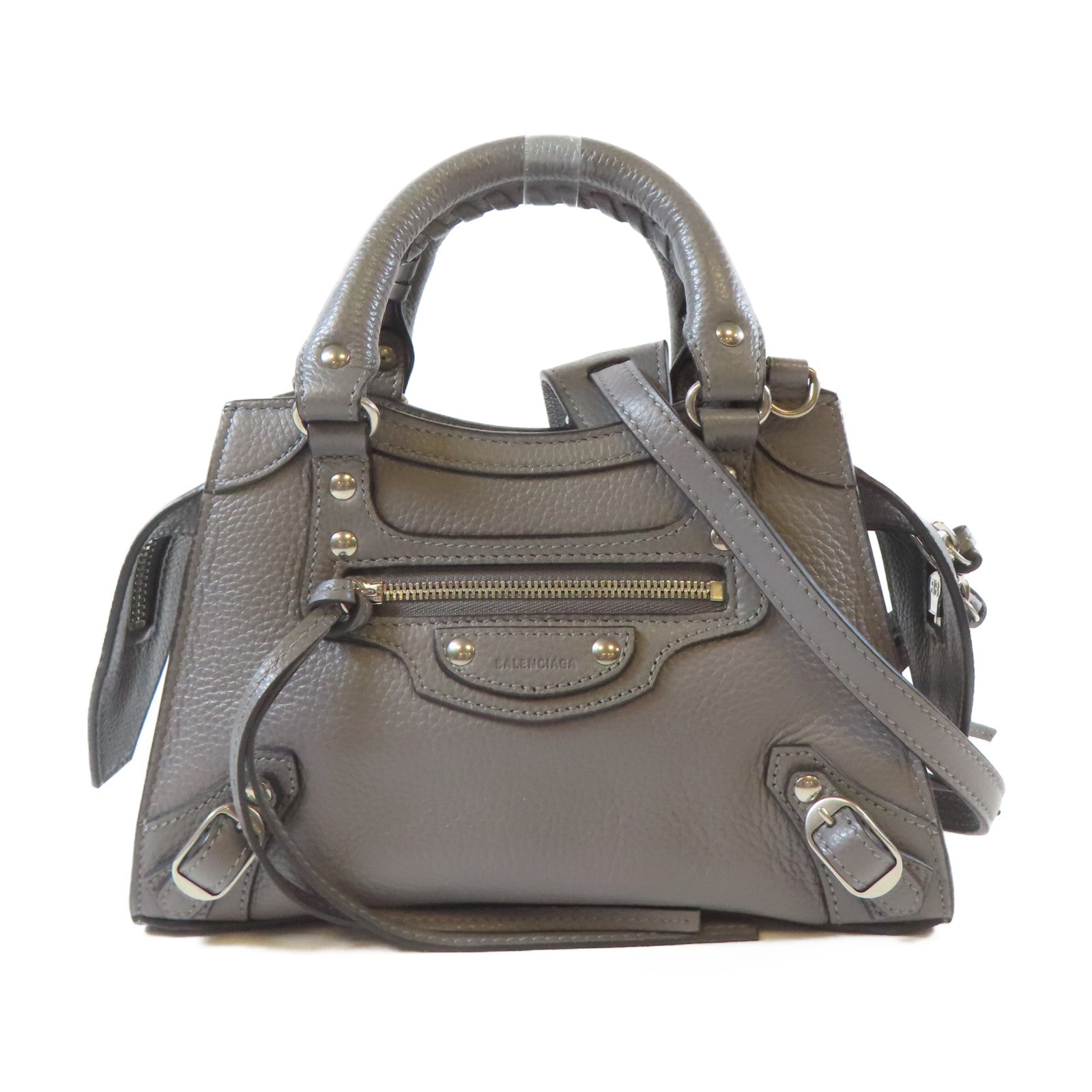BALENCIAGA 【激減優惠】牛皮皮革Mini Neo Classic 2 Way Shoulder Bag銀扣手挽肩背兩用袋灰色