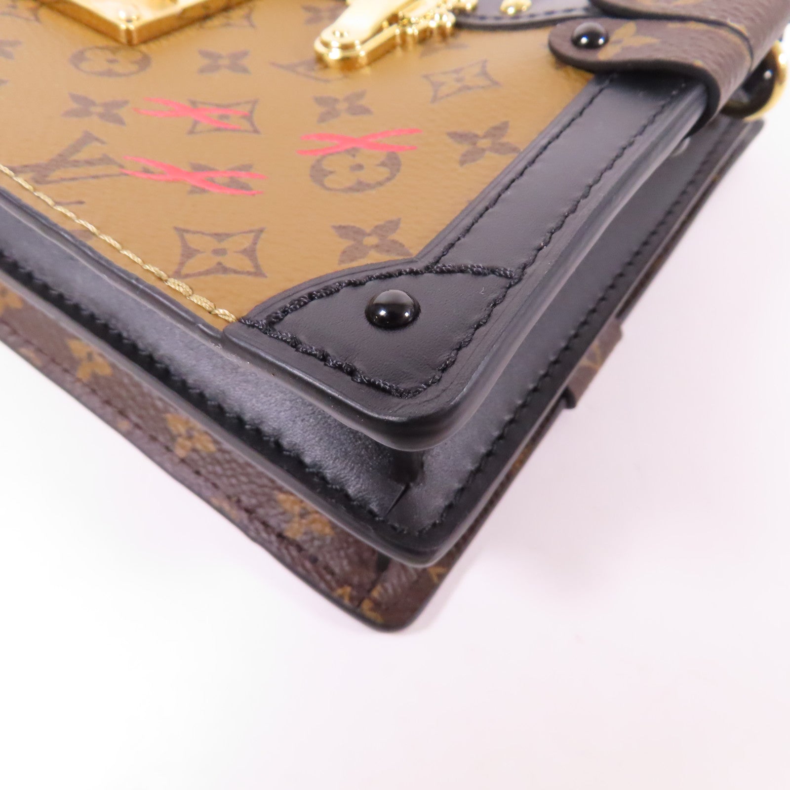 LOUIS VUITTON Monogram Reverse Trunk Clutch金扣肩背袋棕色