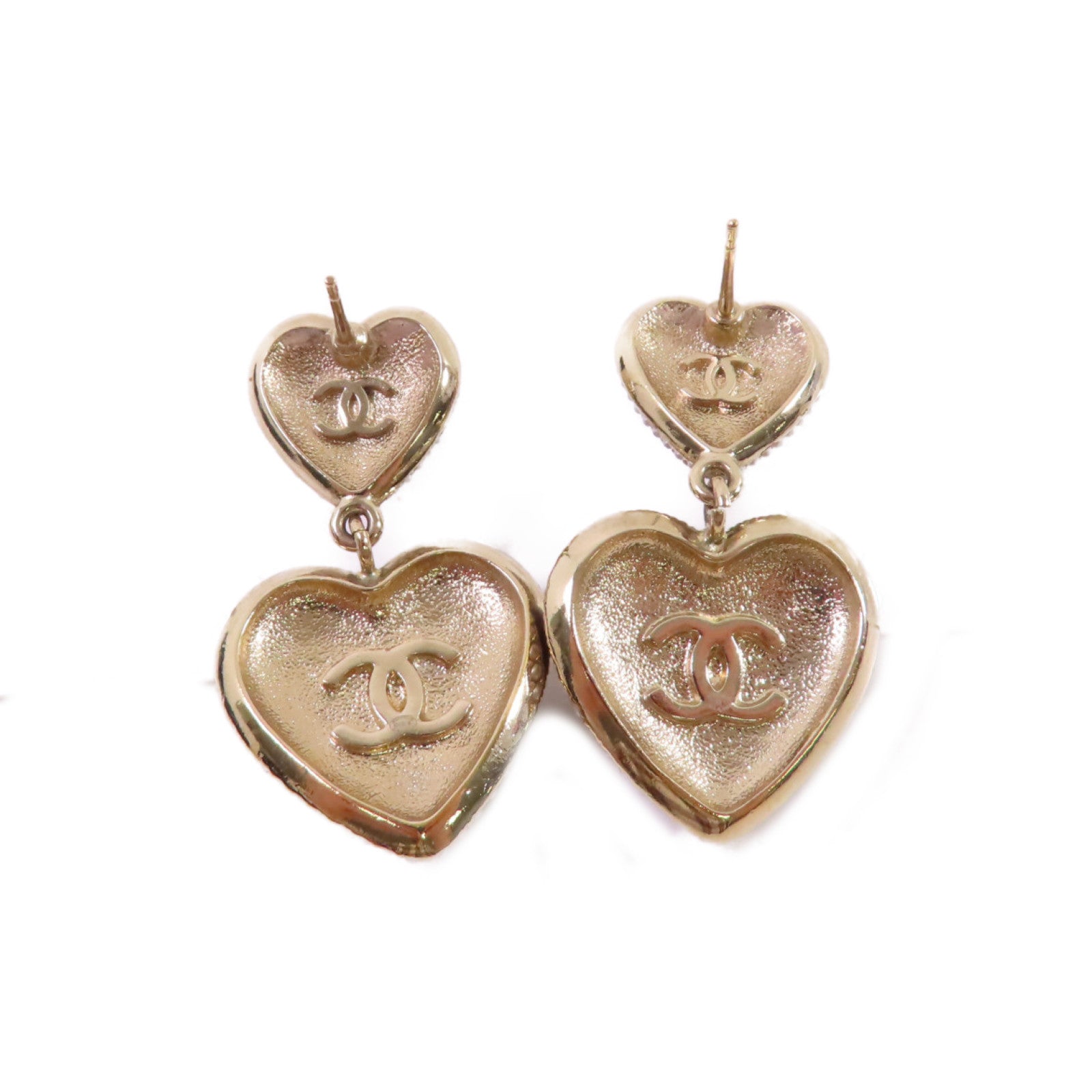 CHANEL 金屬/仿珍珠/水鑽CC Heart Earrings金扣耳環/白色/黑色/金色