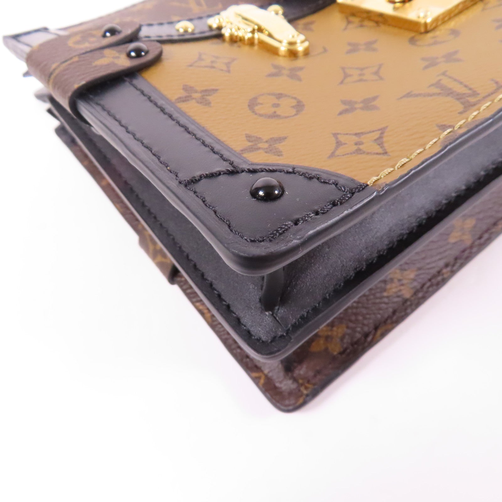LOUIS VUITTON Monogram Reverse Trunk Clutch金扣肩背袋棕色