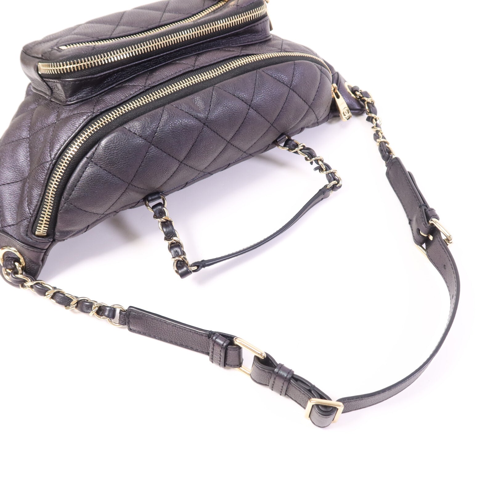 CHANEL 牛皮皮革Belt Bag金扣鏈帶腰包