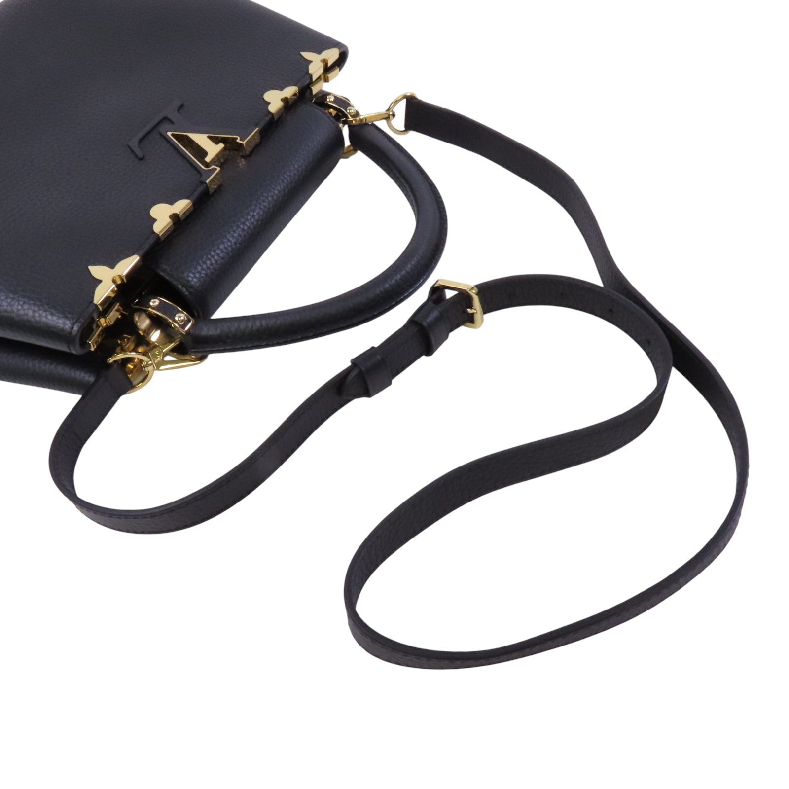 LOUIS VUITTON Taurillon Leather Capucines MM金扣手挽肩背兩用袋