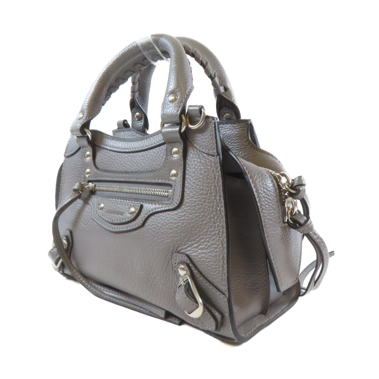 BALENCIAGA 【激減優惠】牛皮皮革Mini Neo Classic 2 Way Shoulder Bag銀扣手挽肩背兩用袋灰色