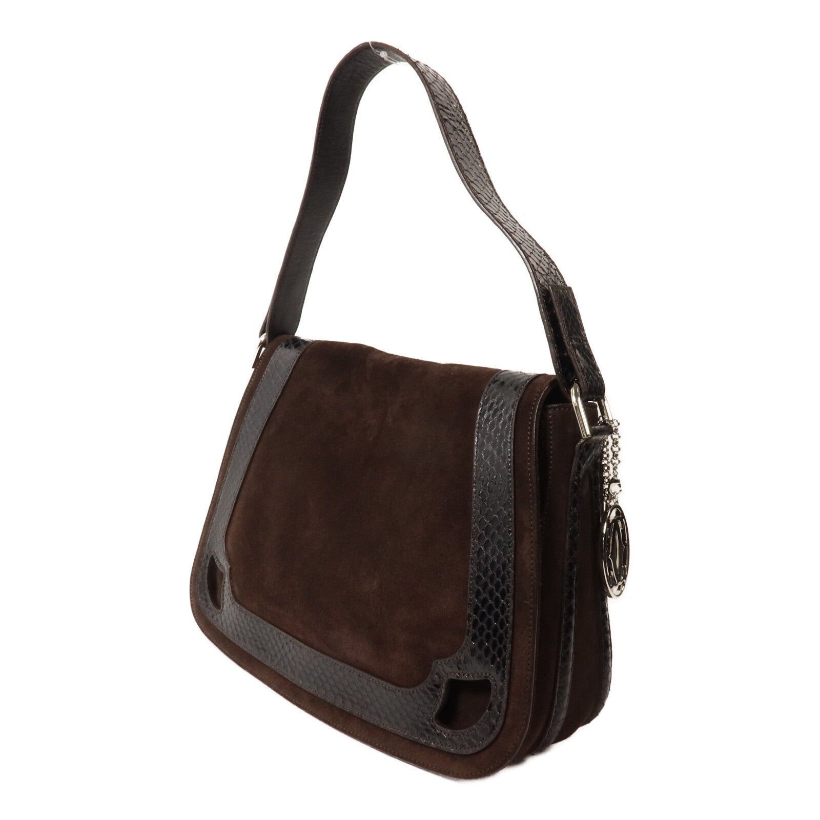 CARTIER 麂皮皮革/蛇皮皮革Marcello Saddle Bag手挽肩背兩用袋