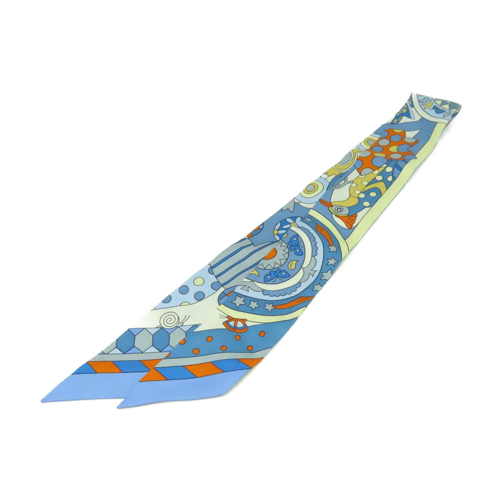 HERMES 【激減優惠】絲質Twilly絲巾藍色