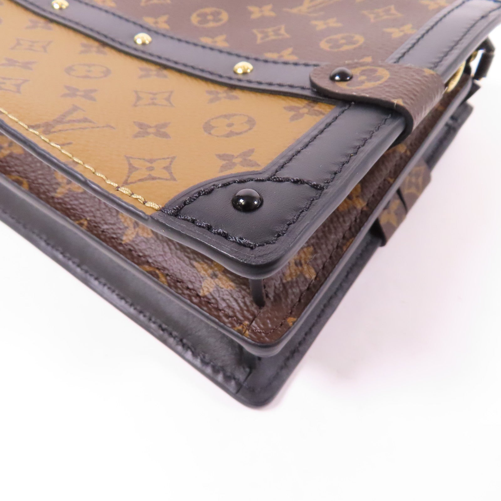 LOUIS VUITTON Monogram Reverse Trunk Clutch金扣肩背袋棕色