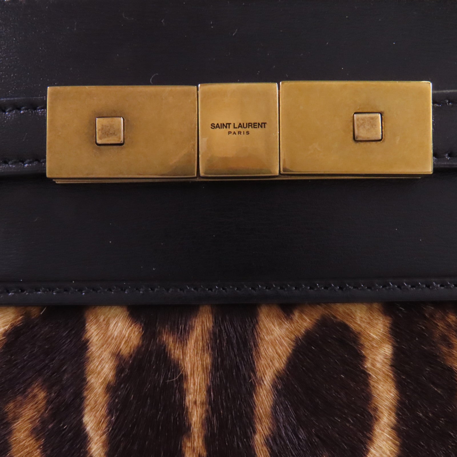 SAINT LAURENT 馬毛Manhattan金扣手挽肩背兩用袋