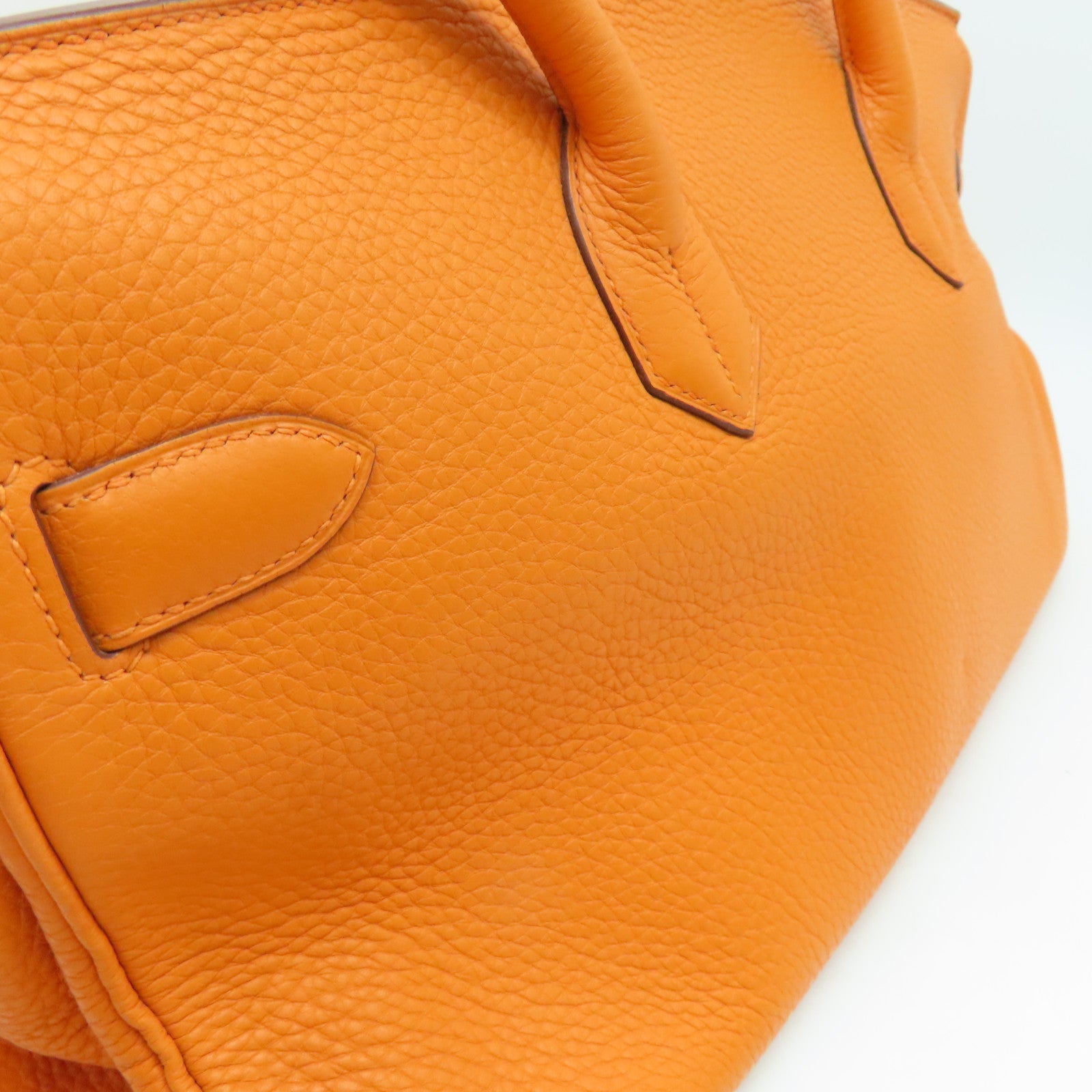 HERMES Clemence皮革Shoulder Birkin銀扣手挽袋/肩背袋橙色