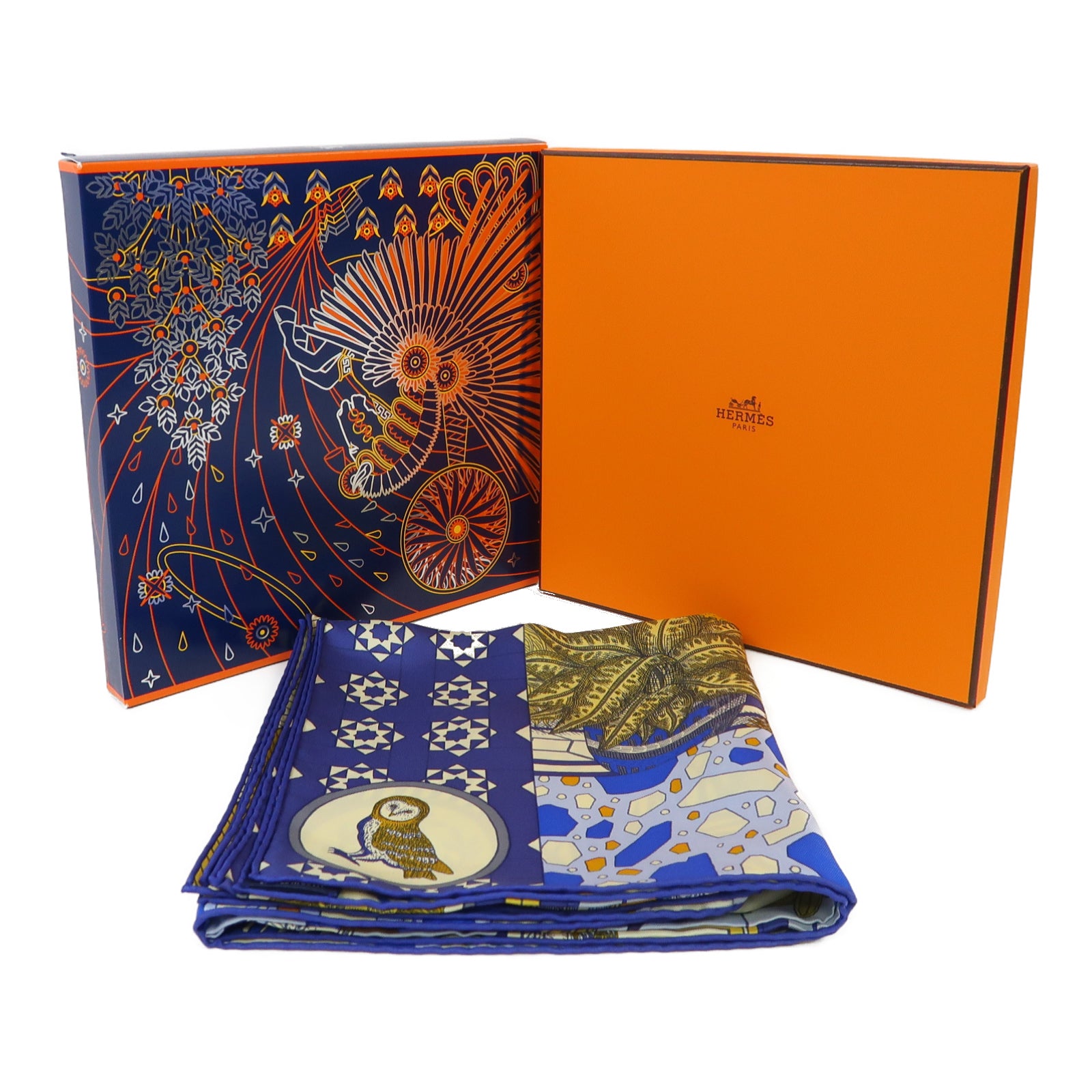 HERMES 絲質Scarf圍巾藍色/米色