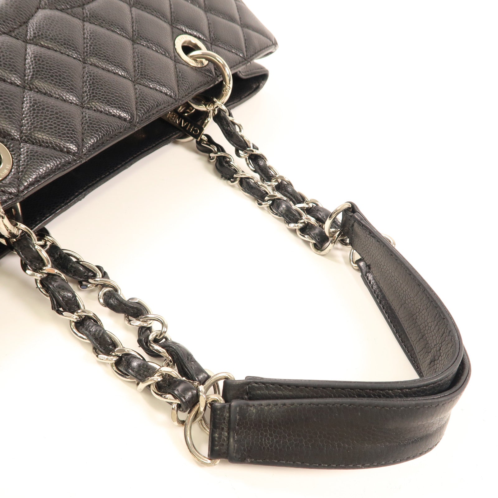 CHANEL 牛皮皮革GST Grand Shopping Tote Bag 銀扣鏈帶肩背袋