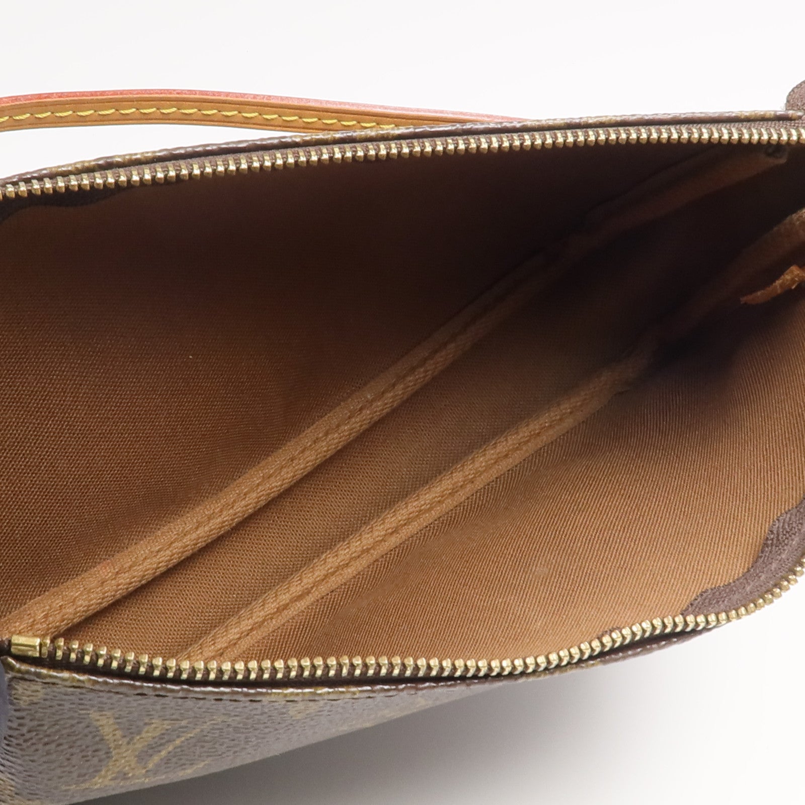 LOUIS VUITTON Monogram Pochette Accessoires金扣手挽袋棕色