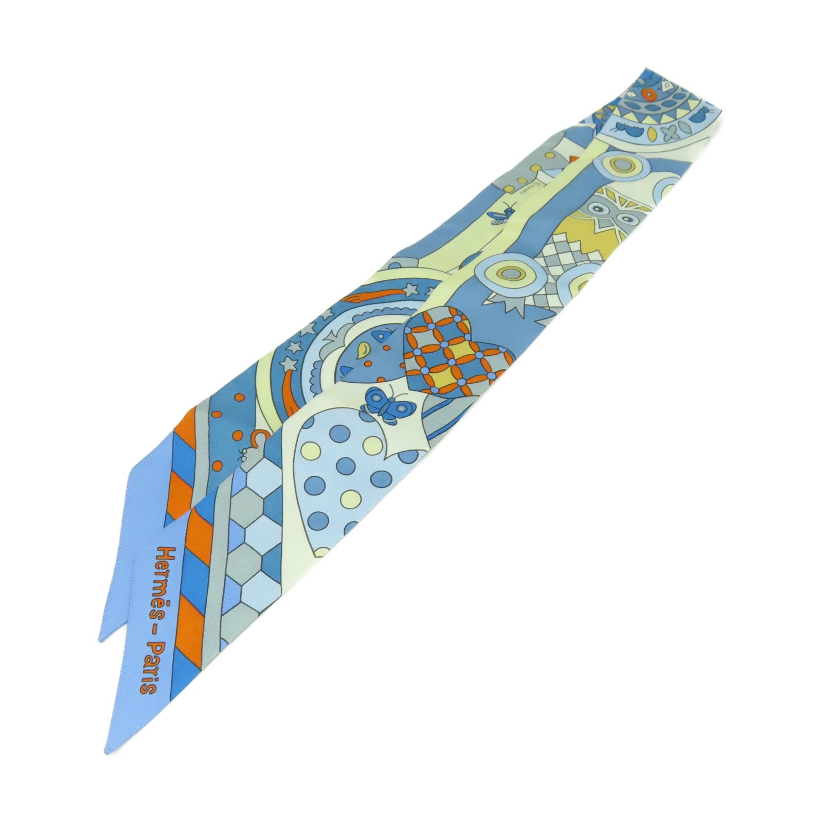 HERMES 【激減優惠】絲質Twilly絲巾藍色