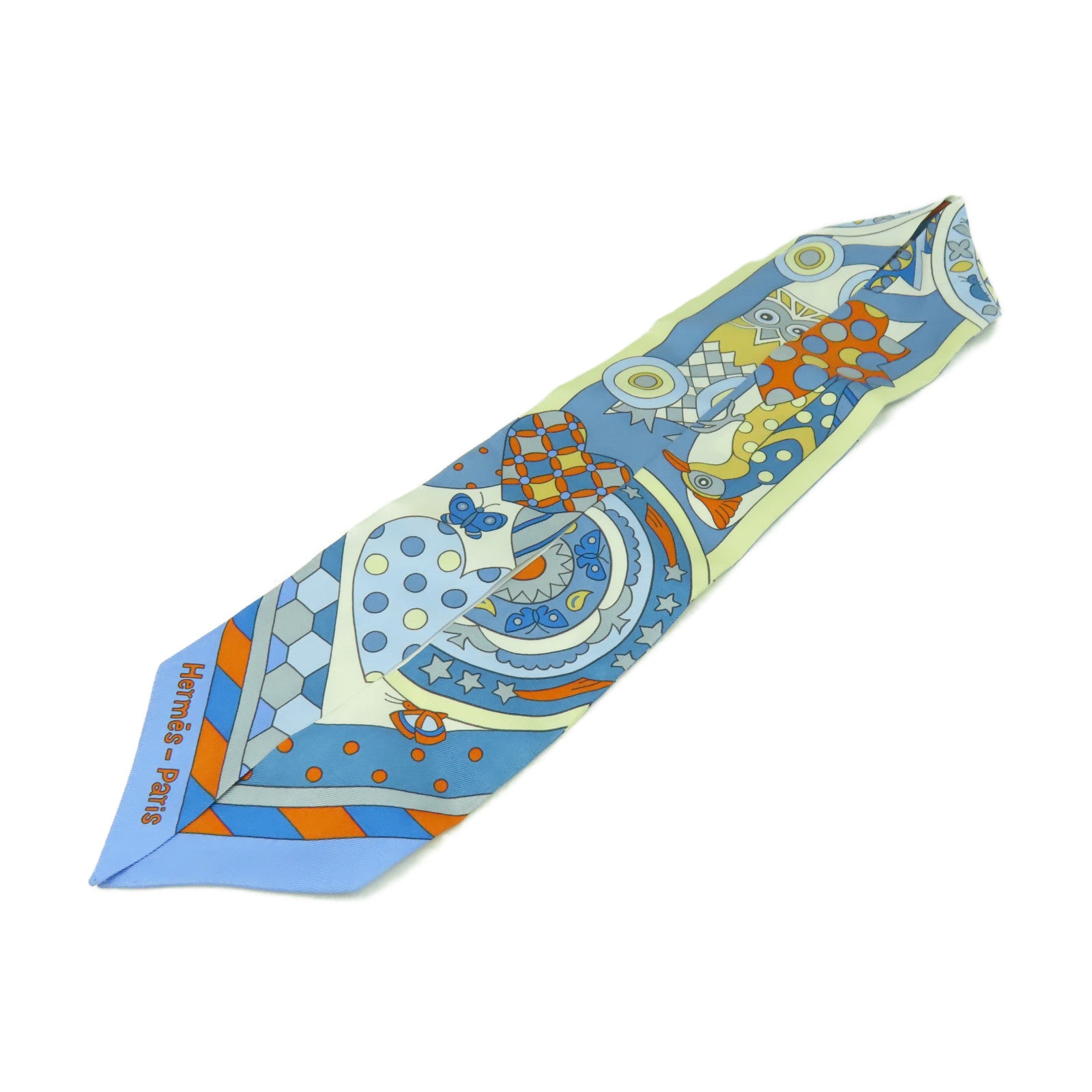 HERMES 【激減優惠】絲質Twilly絲巾藍色