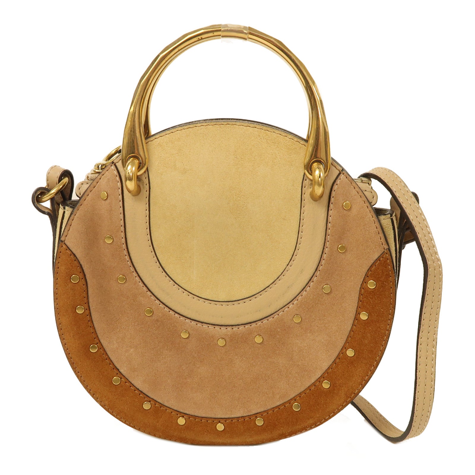 Chloe 絨面皮革2 Way Shoulder金扣手挽肩背兩用袋啡色/米色