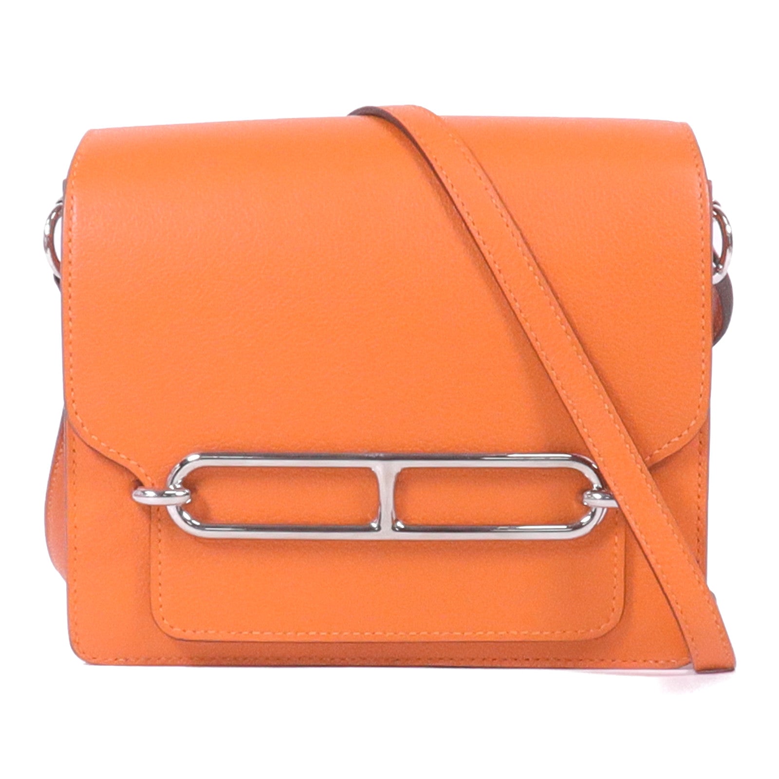HERMES 【激減優惠】EverColour皮革Roulis Mini銀扣肩背袋Feu