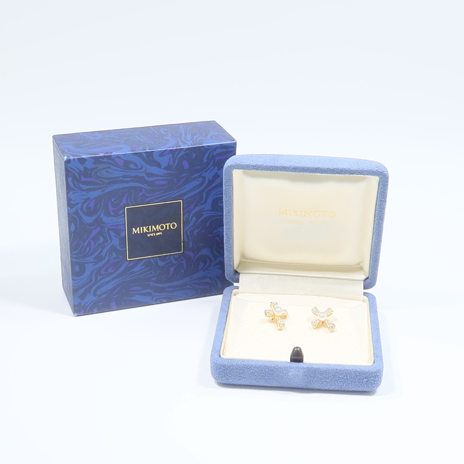 MIKIMOTO 18K黃金Diamond Pearl Earrings珍珠/鑽石耳環