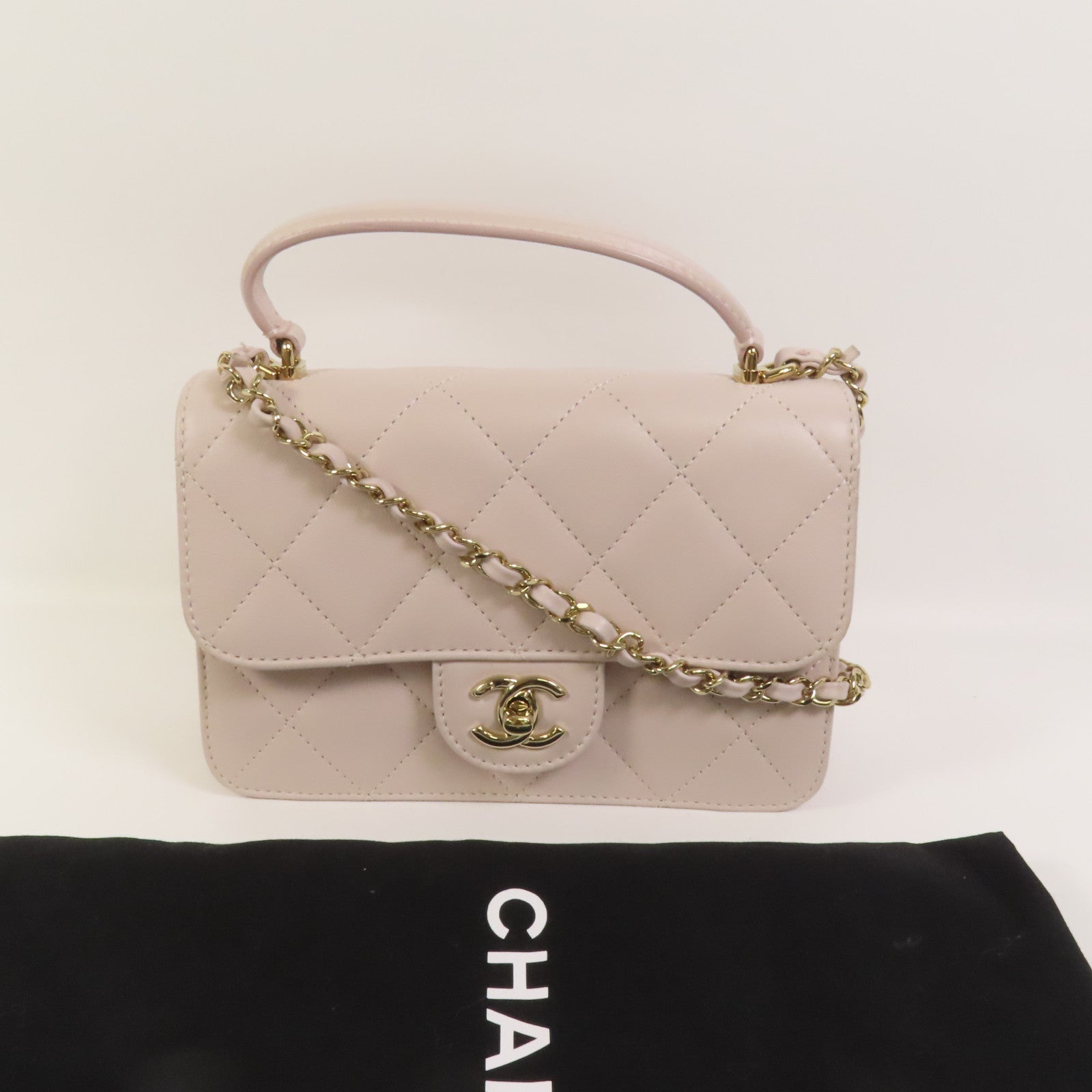 CHANEL 牛皮皮革Handle Flap金扣手挽肩背兩用袋