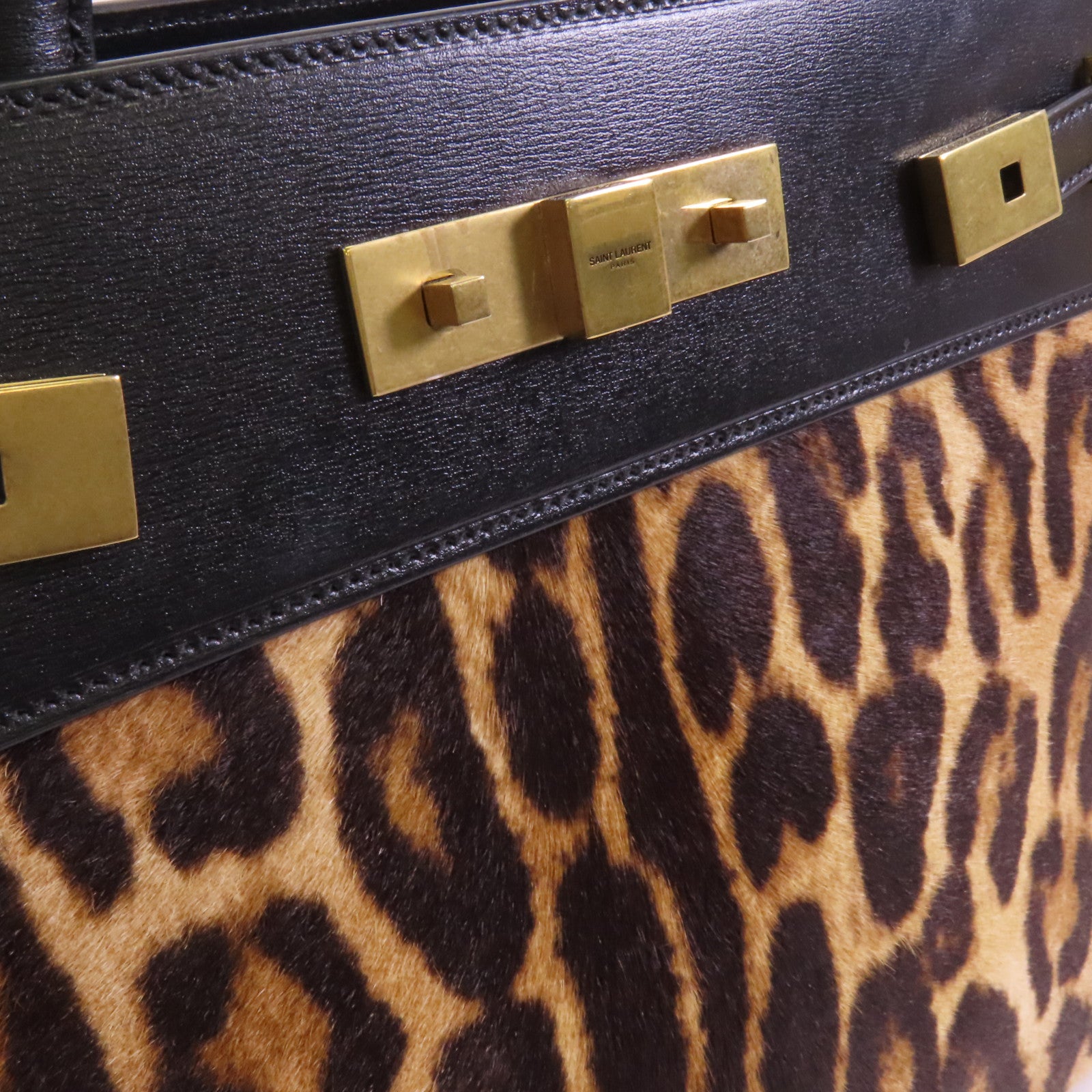 SAINT LAURENT 馬毛Manhattan金扣手挽肩背兩用袋